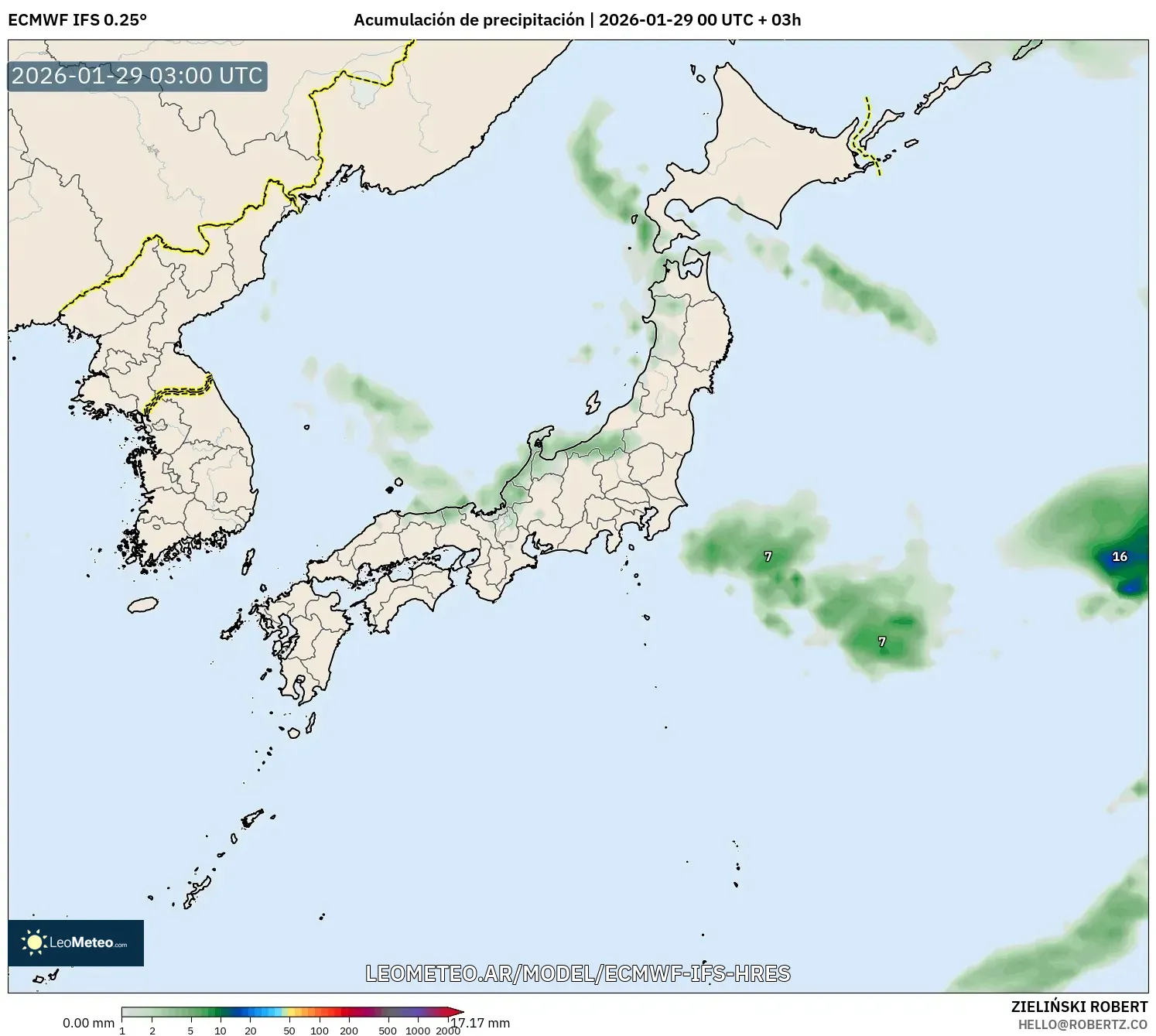 ECMWF IFS 0,25° model - Japão, Acúmulo de precipitação