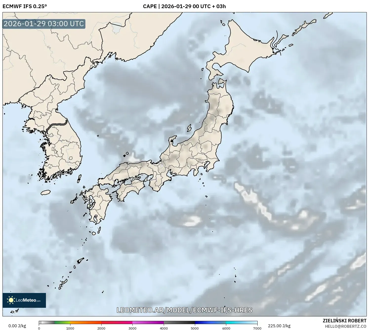 ECMWF IFS 0,25° model - Japão, CAPE