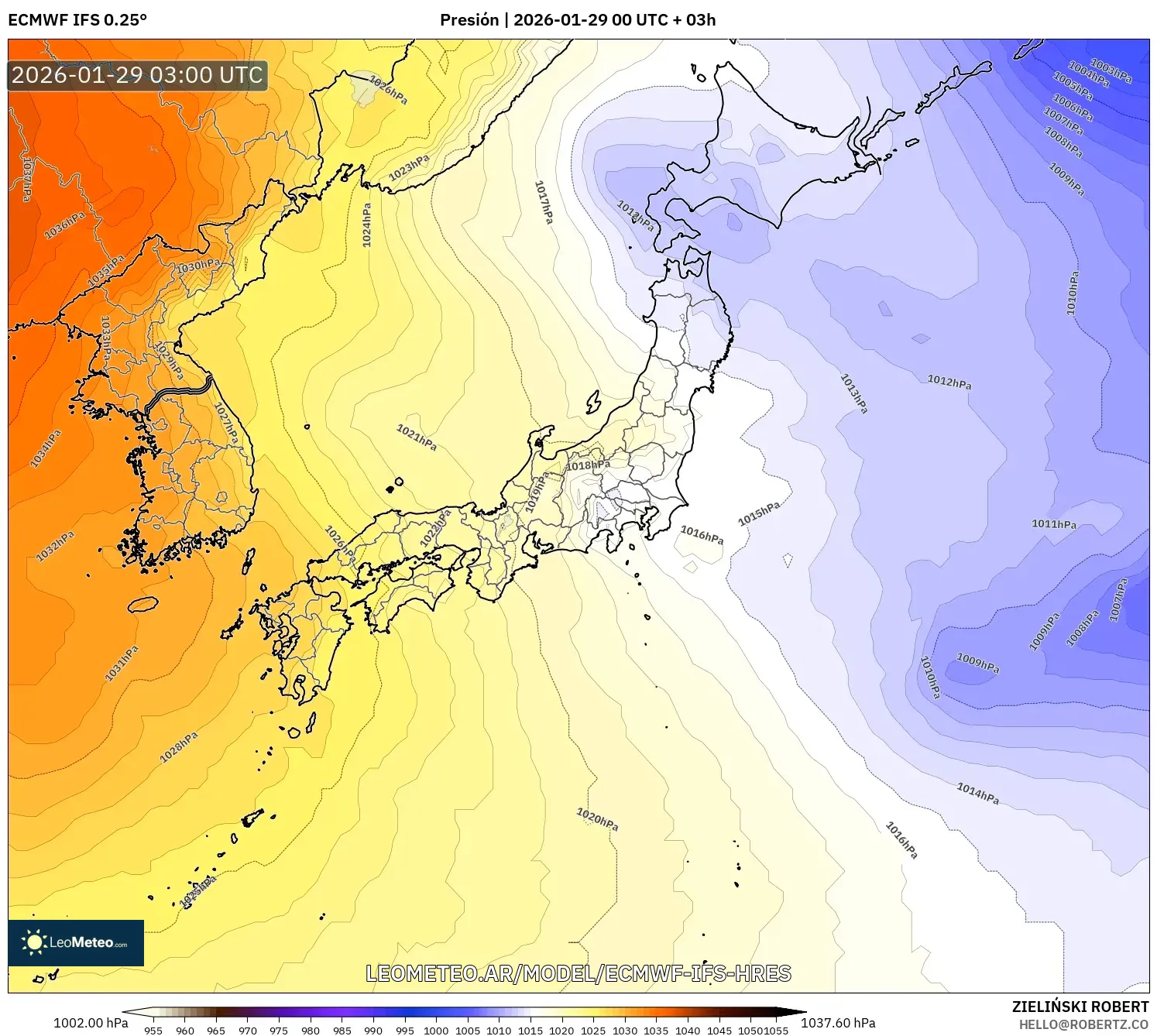 ECMWF IFS 0,25° model - Japão, Pressão