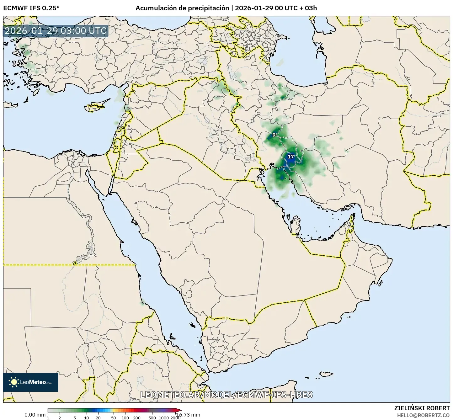 ECMWF IFS 0,25° model - Oriente Médio, Acúmulo de precipitação