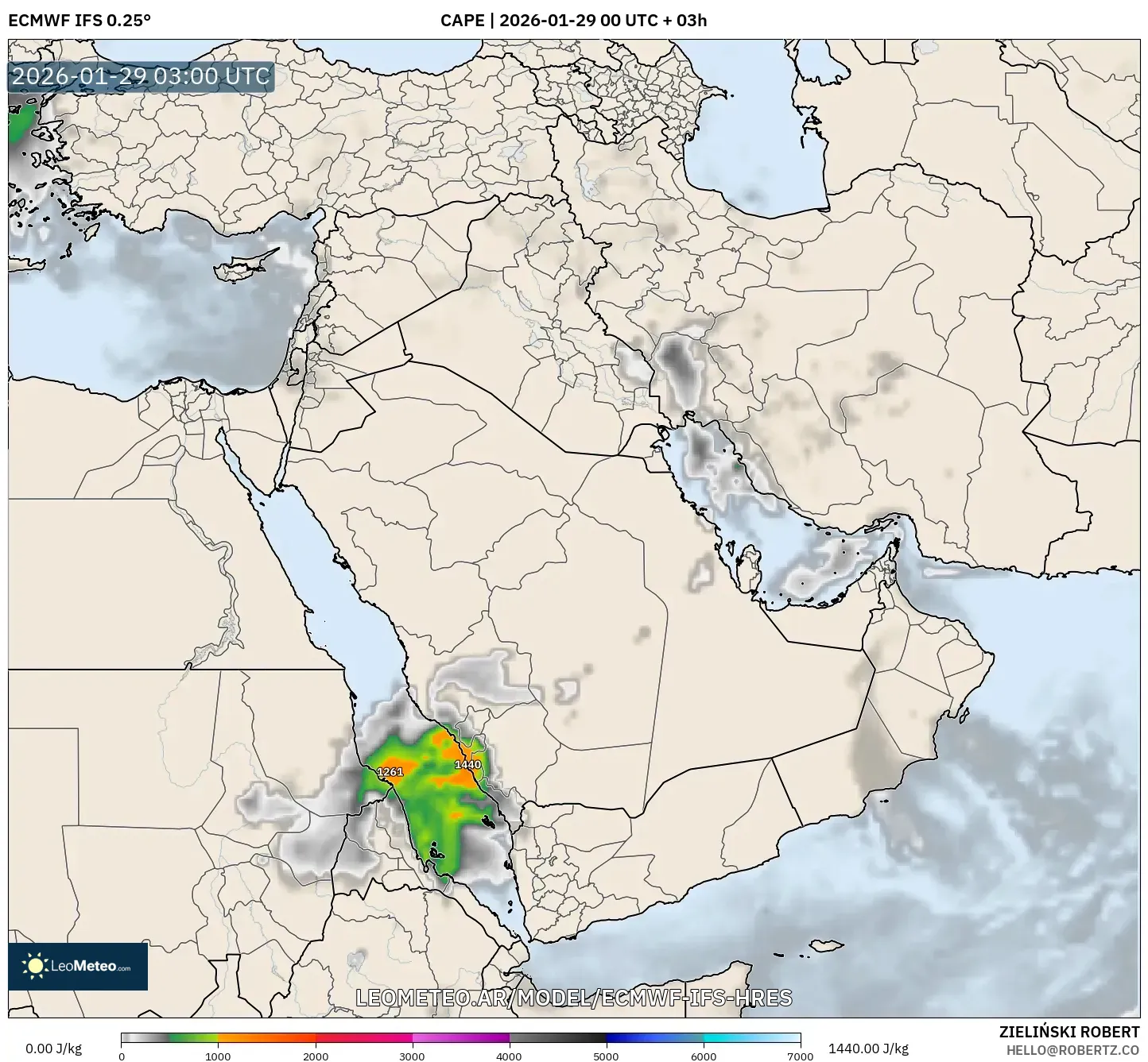 ECMWF IFS 0,25° model - Oriente Médio, CAPE