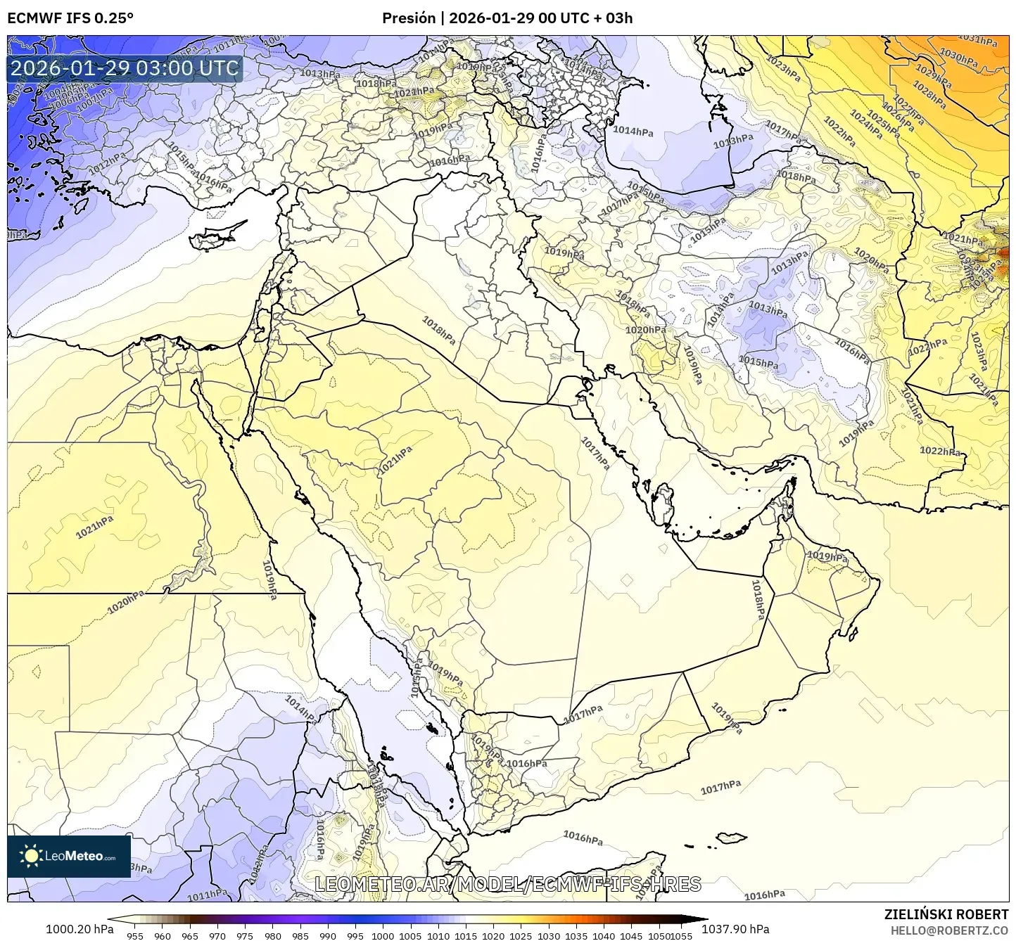 ECMWF IFS 0,25° model - Oriente Médio, Pressão