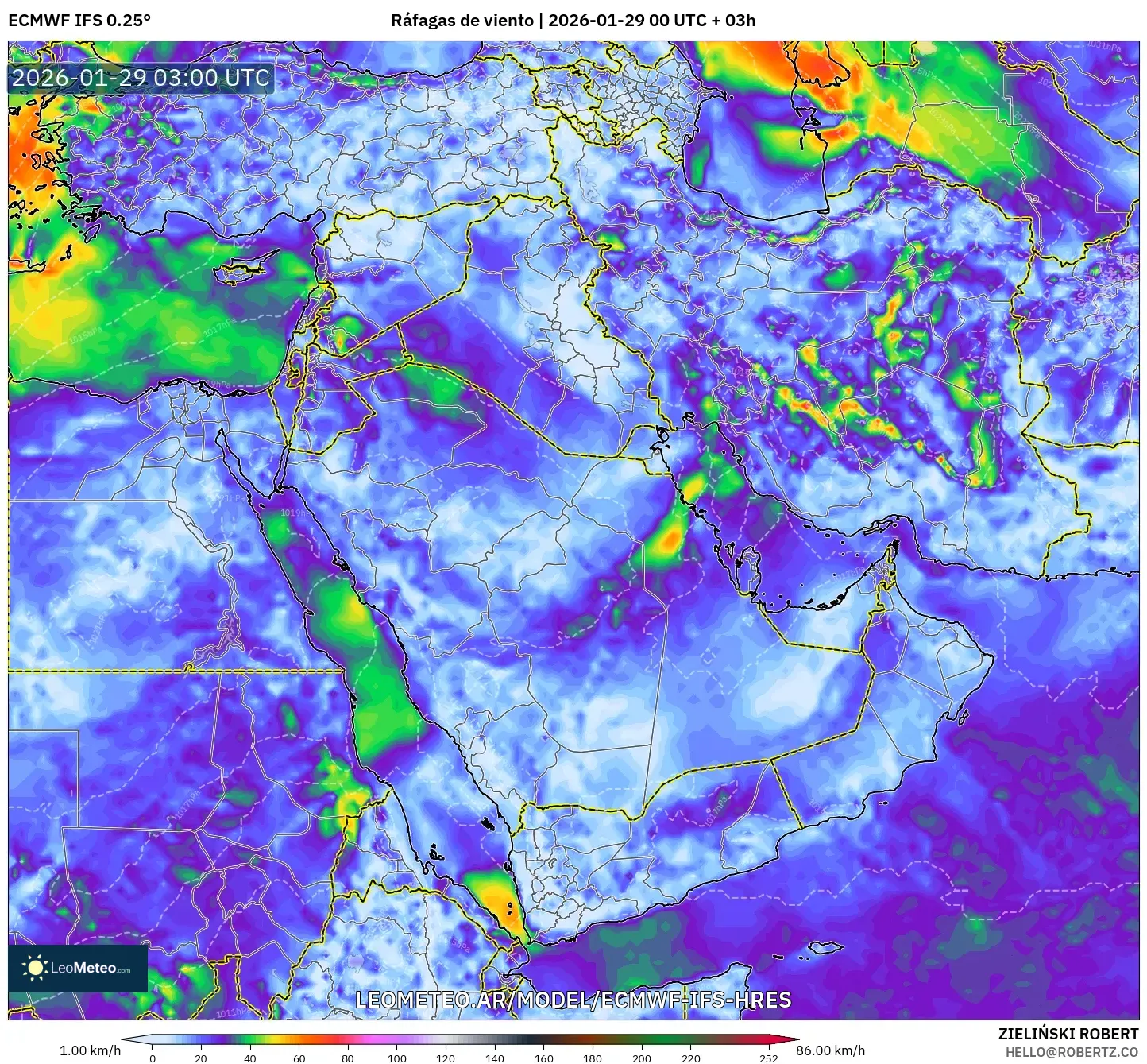 ECMWF IFS 0,25° model - Oriente Médio, Rajadas de vento