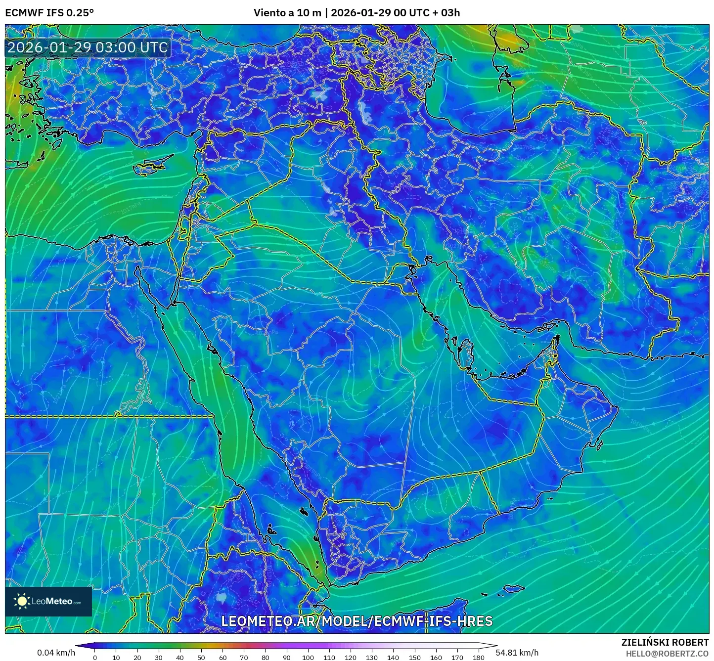 ECMWF IFS 0,25° model - Oriente Médio, Vento a 10 m