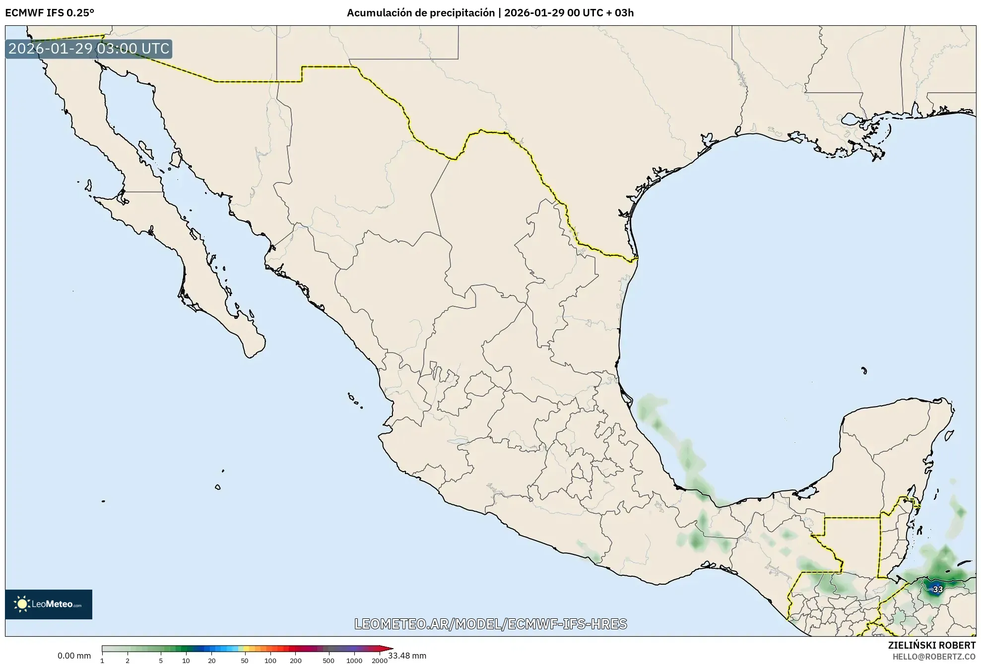 ECMWF IFS 0,25° model - México, Acúmulo de precipitação