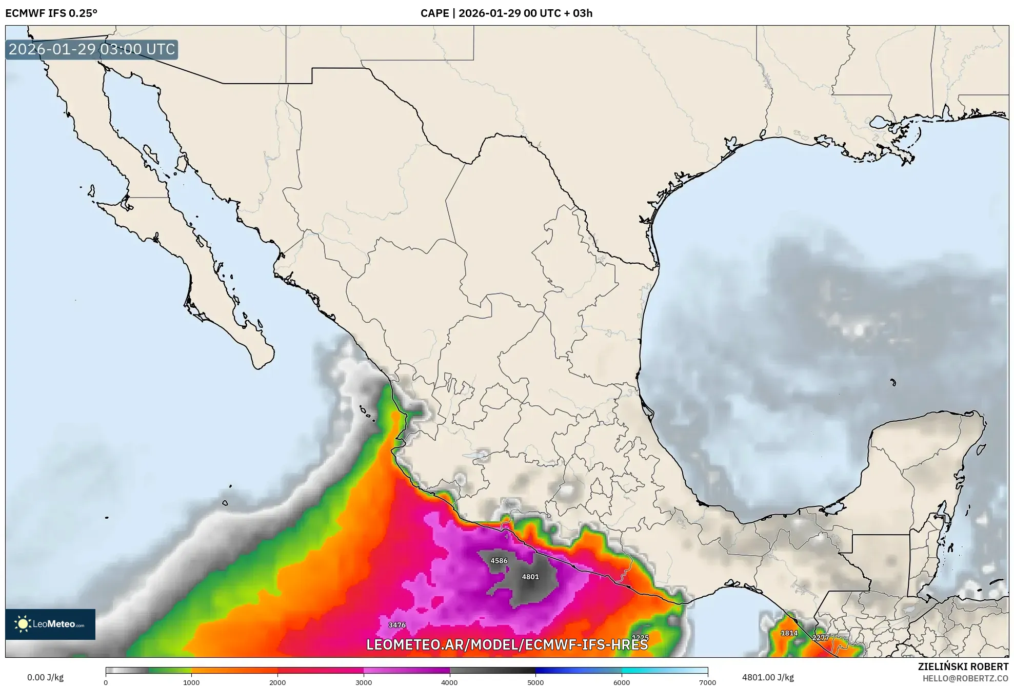 ECMWF IFS 0,25° model - México, CAPE