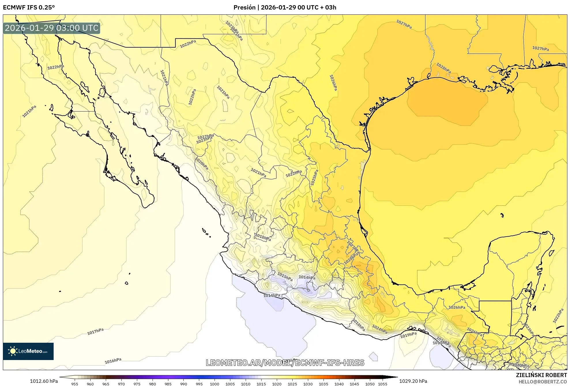 ECMWF IFS 0,25° model - México, Pressão