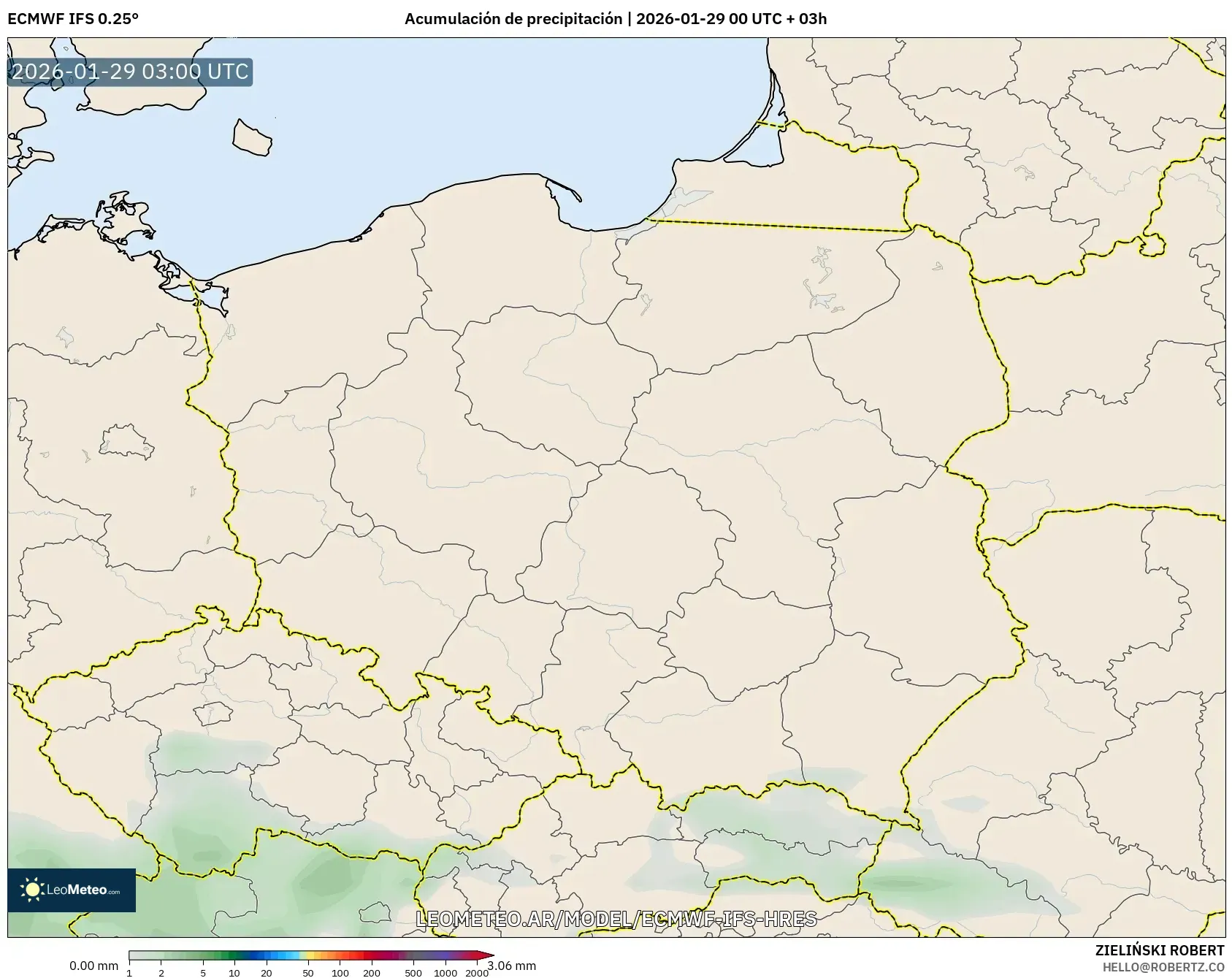 ECMWF IFS 0,25° model - Polônia, Acúmulo de precipitação