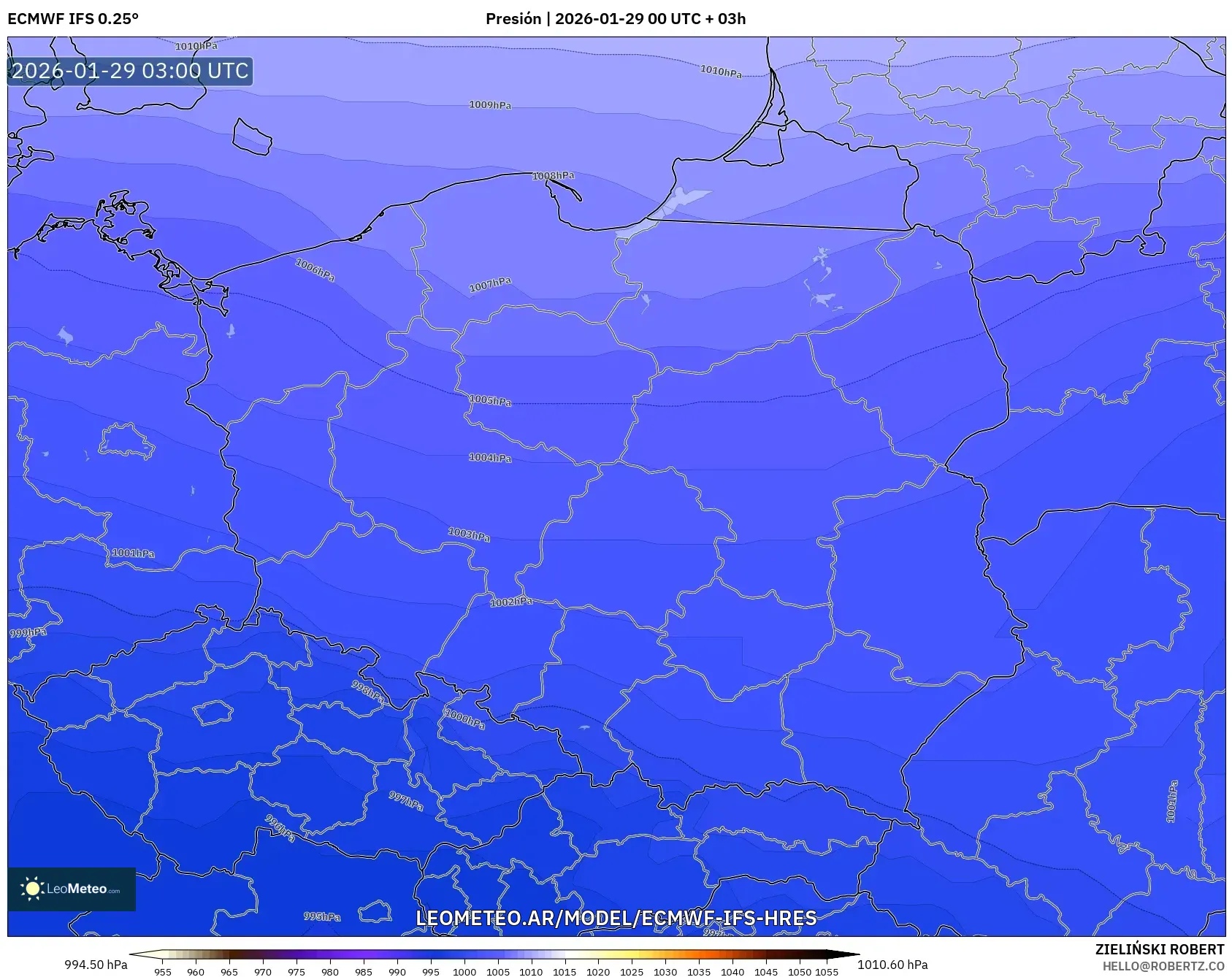 ECMWF IFS 0,25° model - Polônia, Pressão