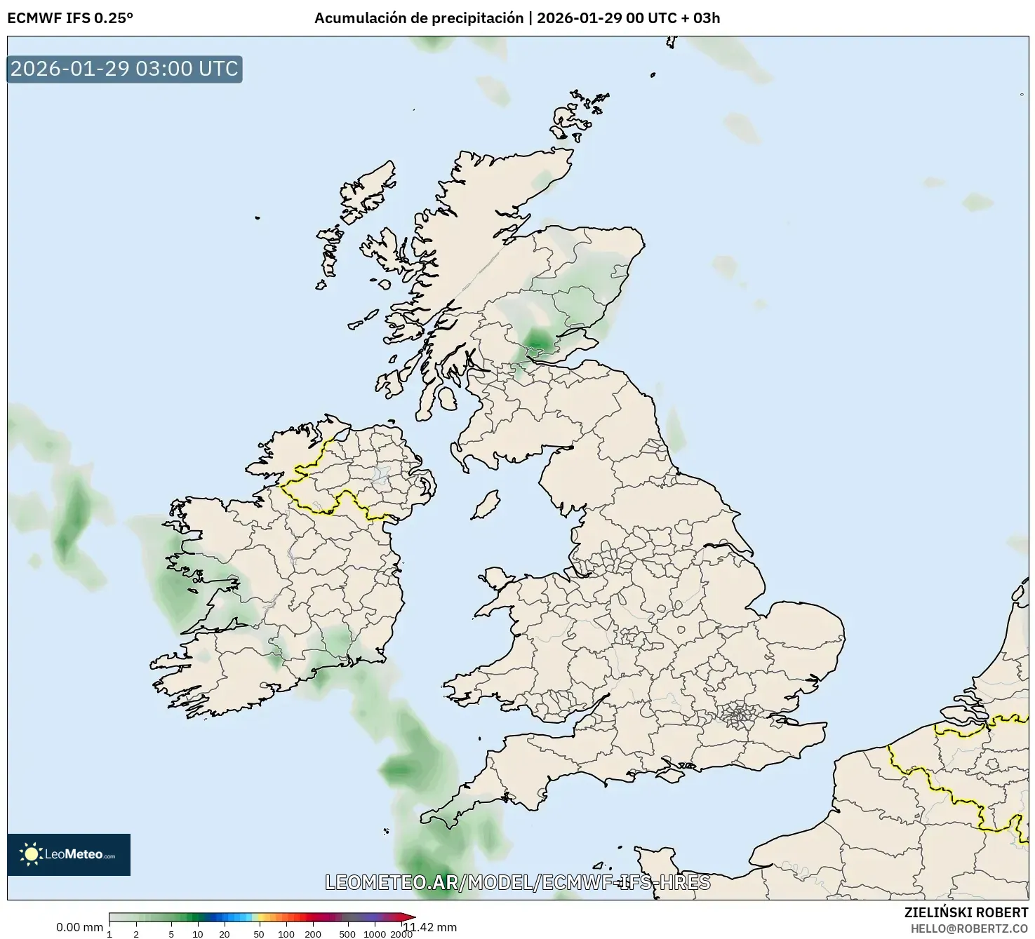 ECMWF IFS 0,25° model - Reino Unido, Acúmulo de precipitação