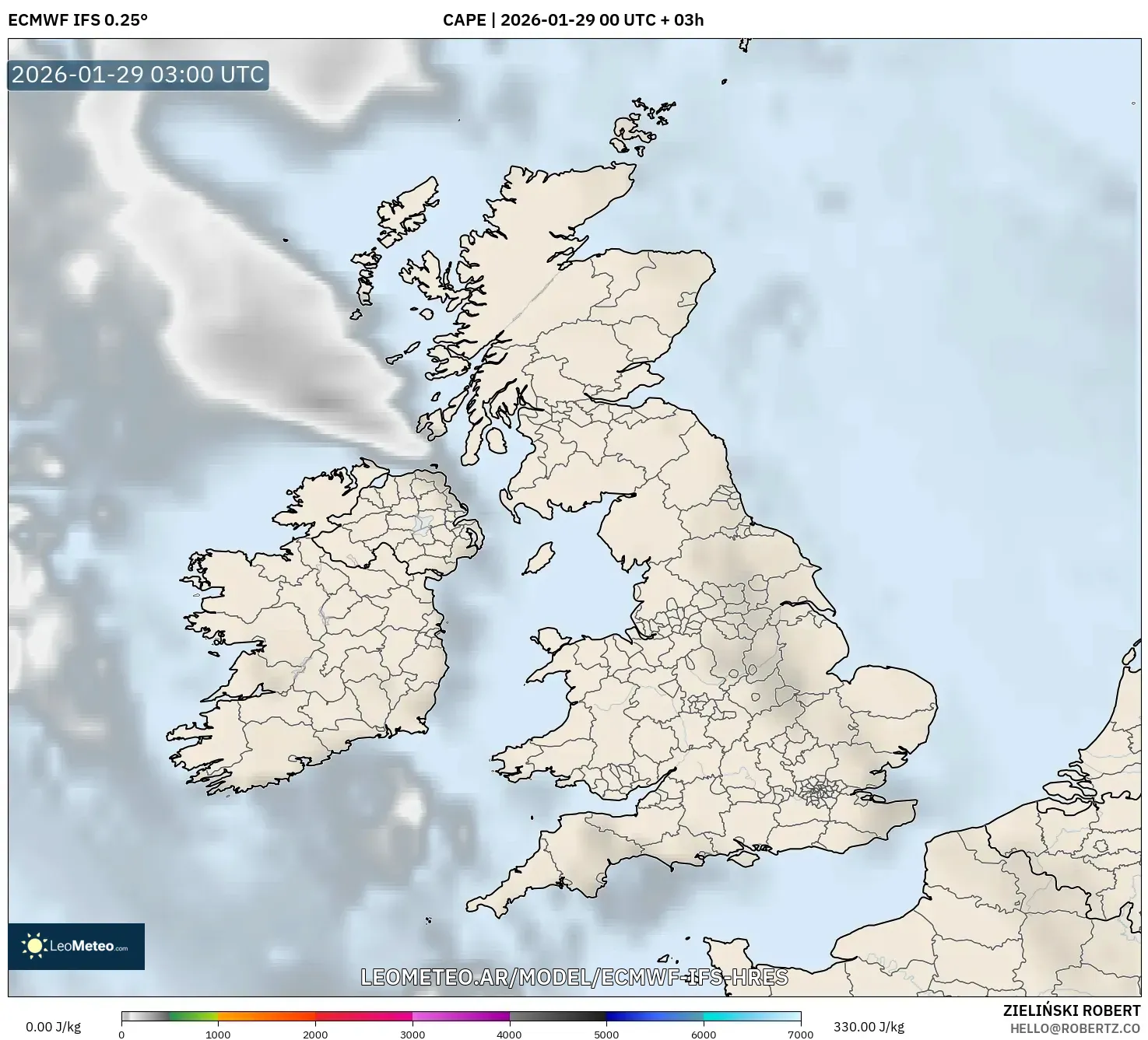 ECMWF IFS 0,25° model - Reino Unido, CAPE