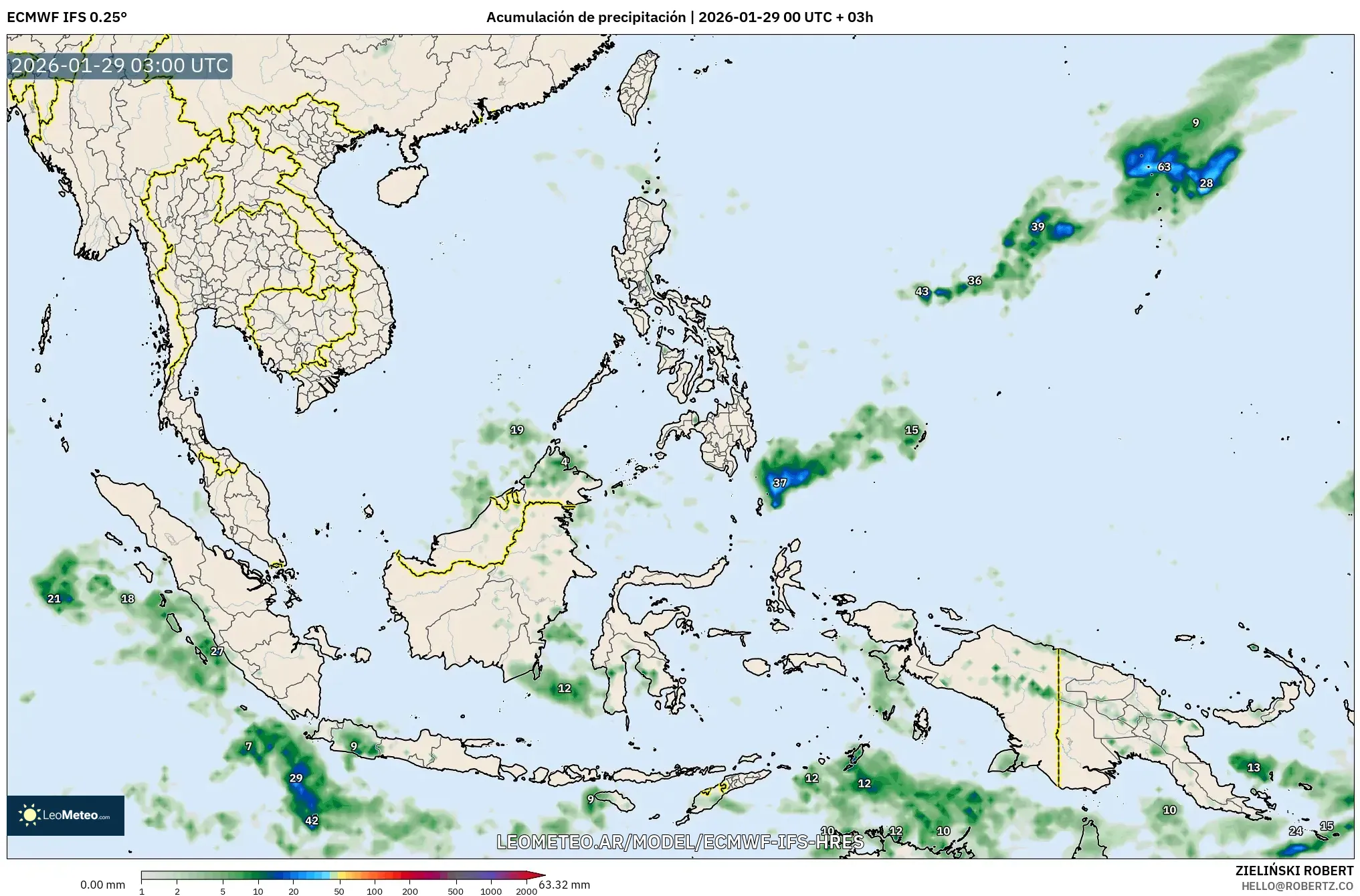 ECMWF IFS 0,25° model - Sudeste Asiático, Acúmulo de precipitação