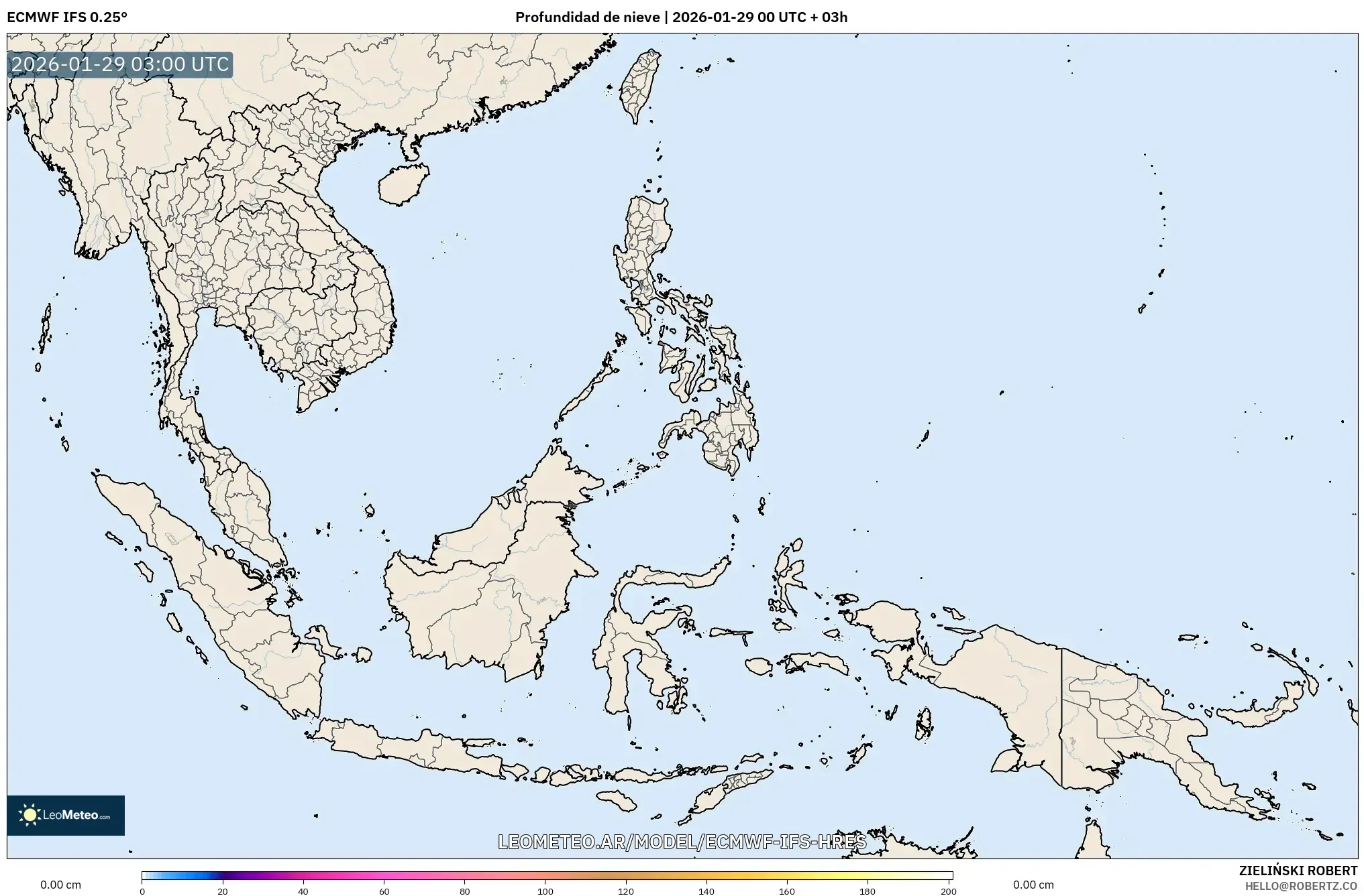ECMWF IFS 0,25° model - Sudeste Asiático, Profundidade da neve