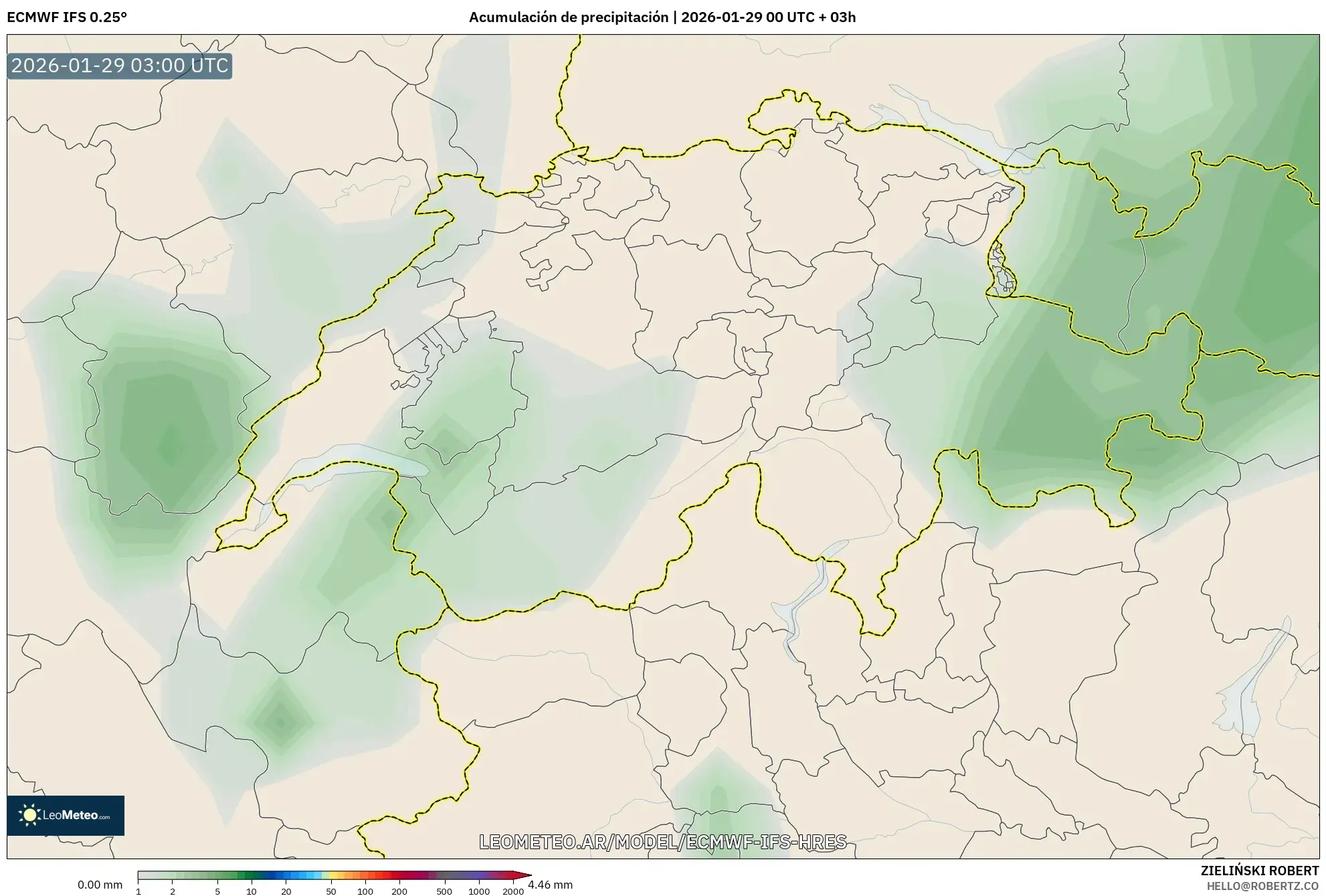 ECMWF IFS 0,25° model - Suíça, Acúmulo de precipitação