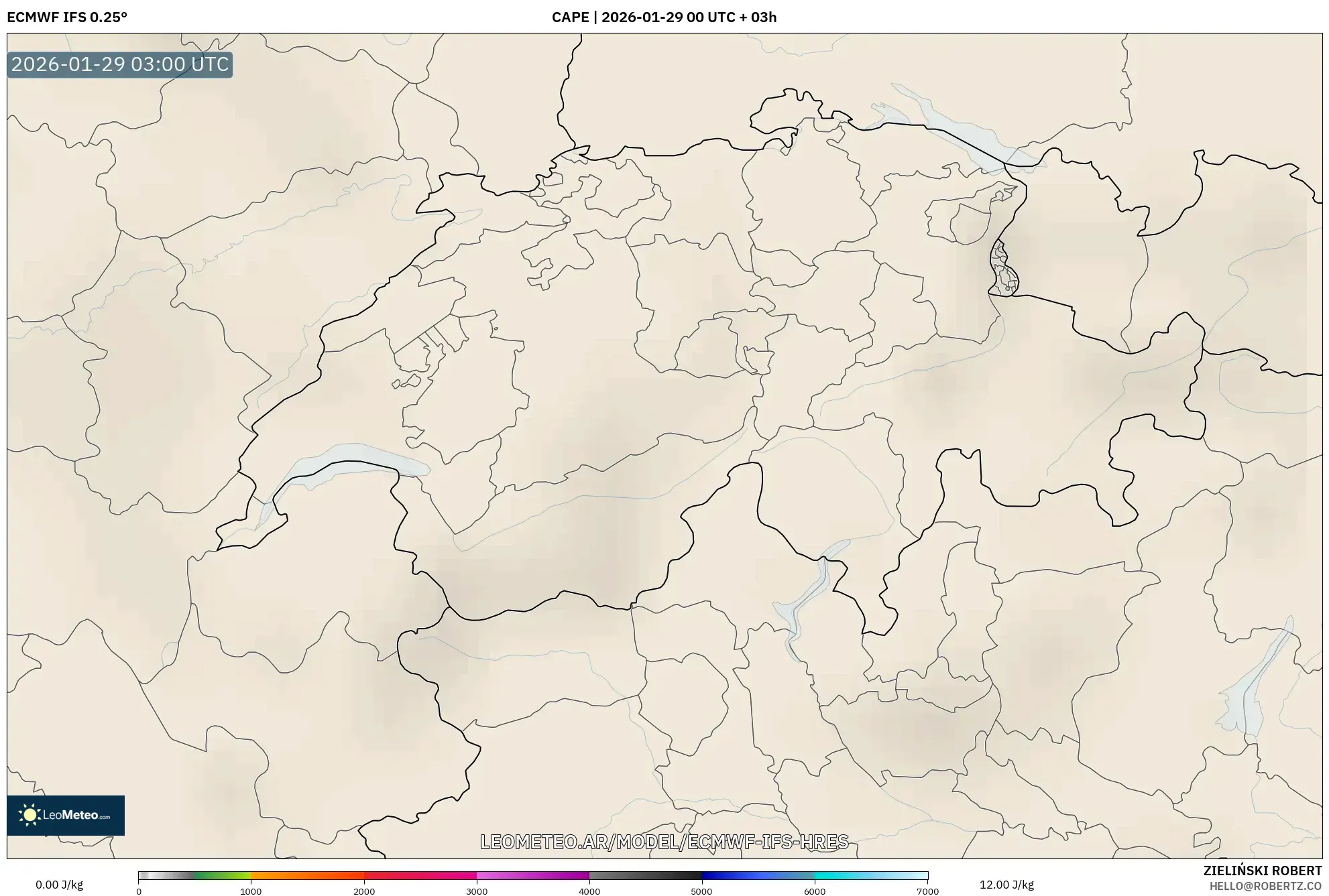 ECMWF IFS 0,25° model - Suíça, CAPE