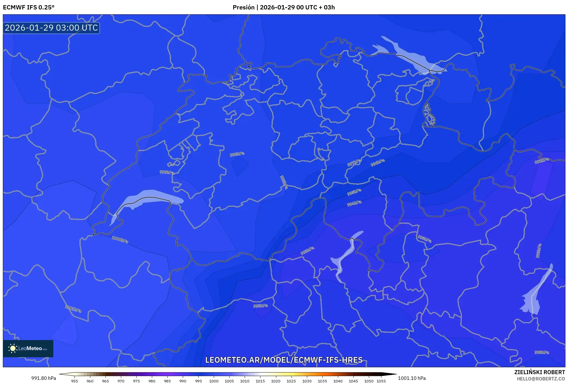 ECMWF IFS 0,25° model - Suíça, Pressão