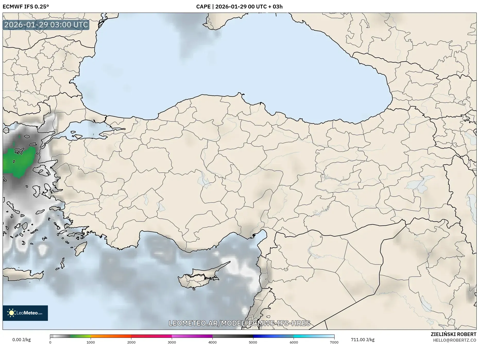 ECMWF IFS 0,25° model - Turquia, CAPE