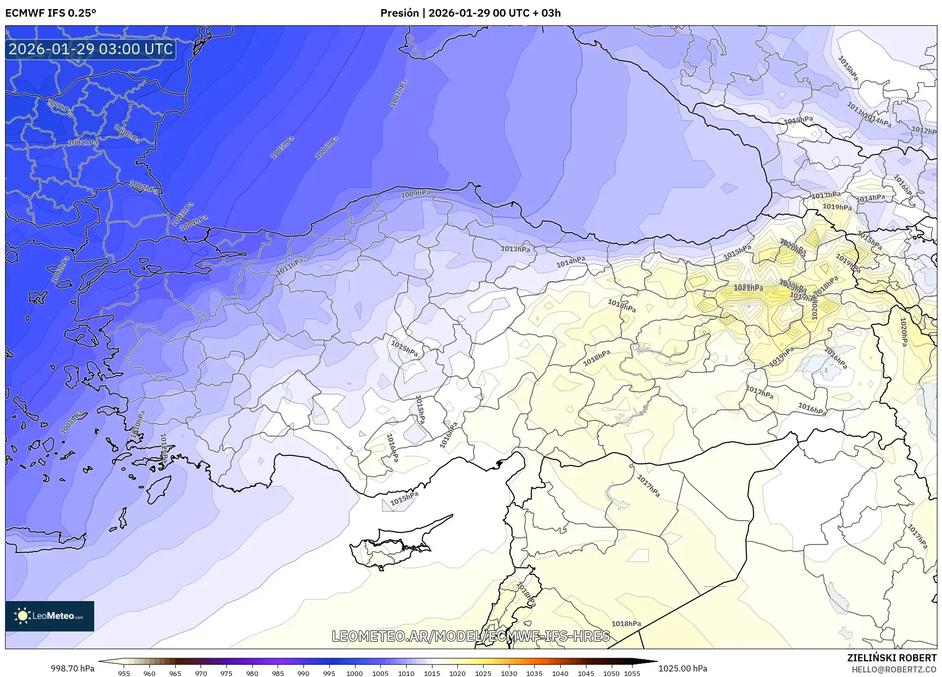 ECMWF IFS 0,25° model - Turquia, Pressão