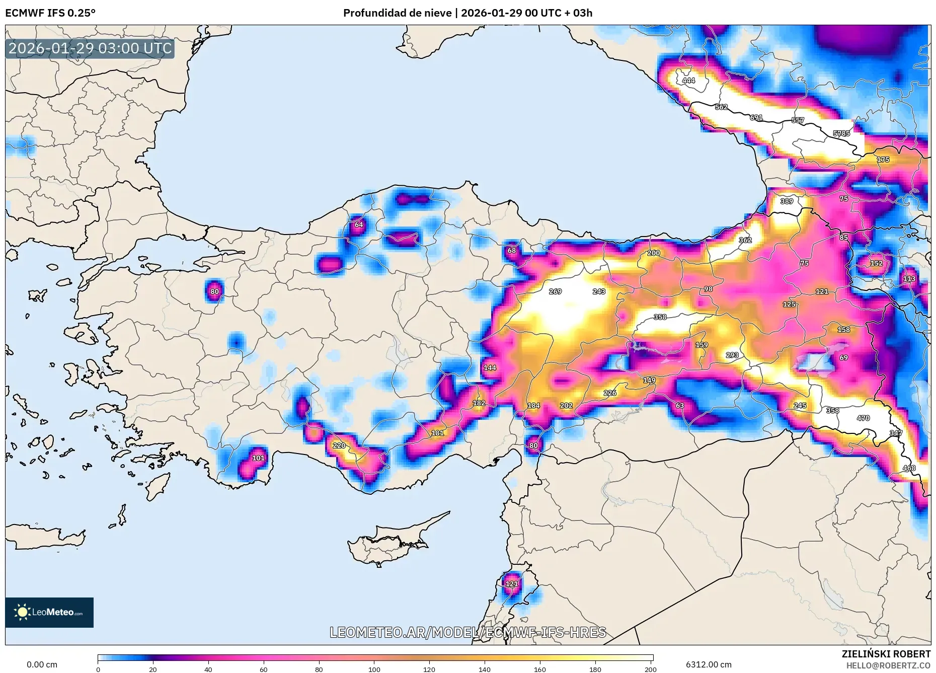 ECMWF IFS 0,25° model - Turquia, Profundidade da neve