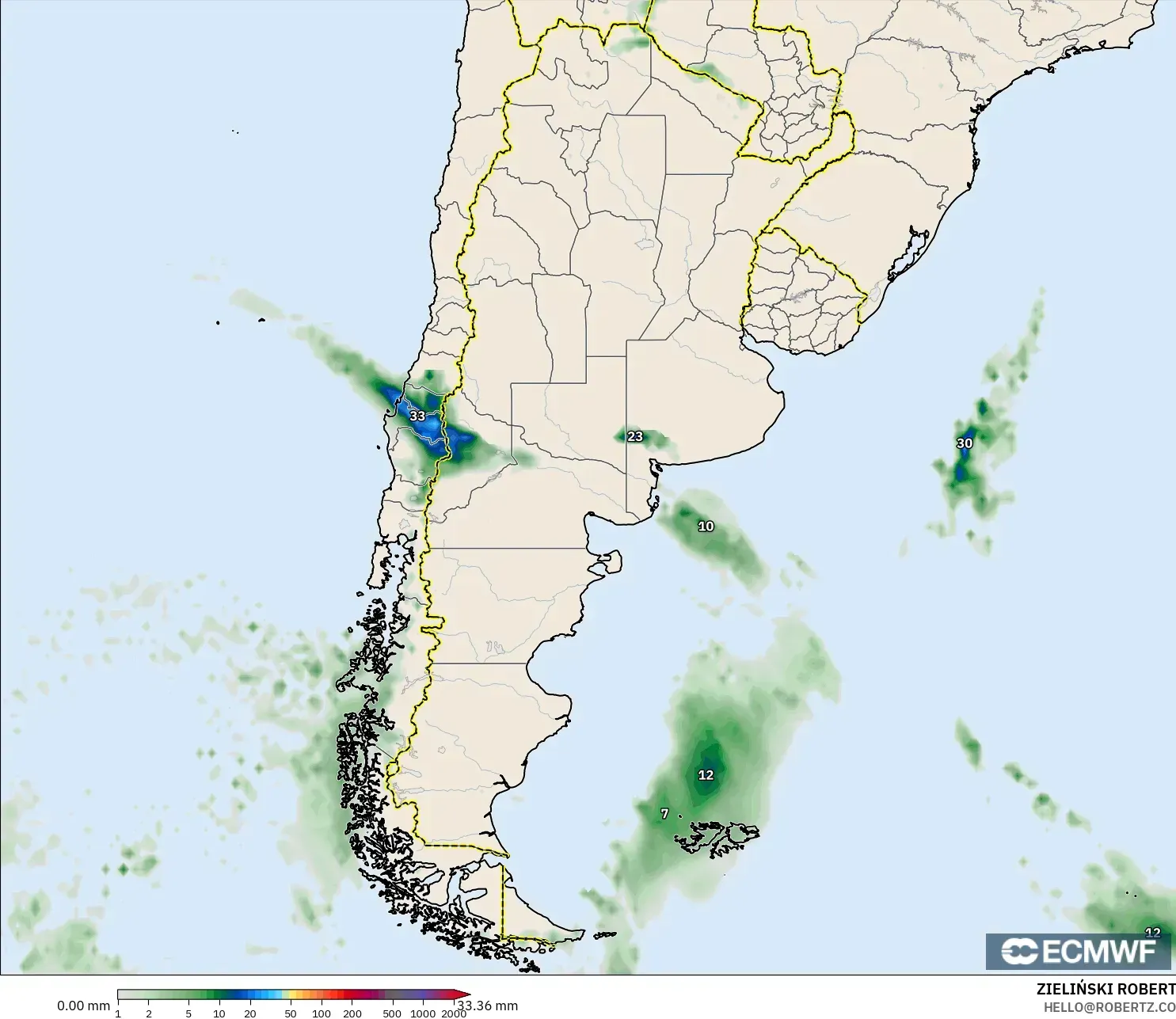 ECMWF IFS 0,25° modelo - Argentina, Acúmulo de precipitação