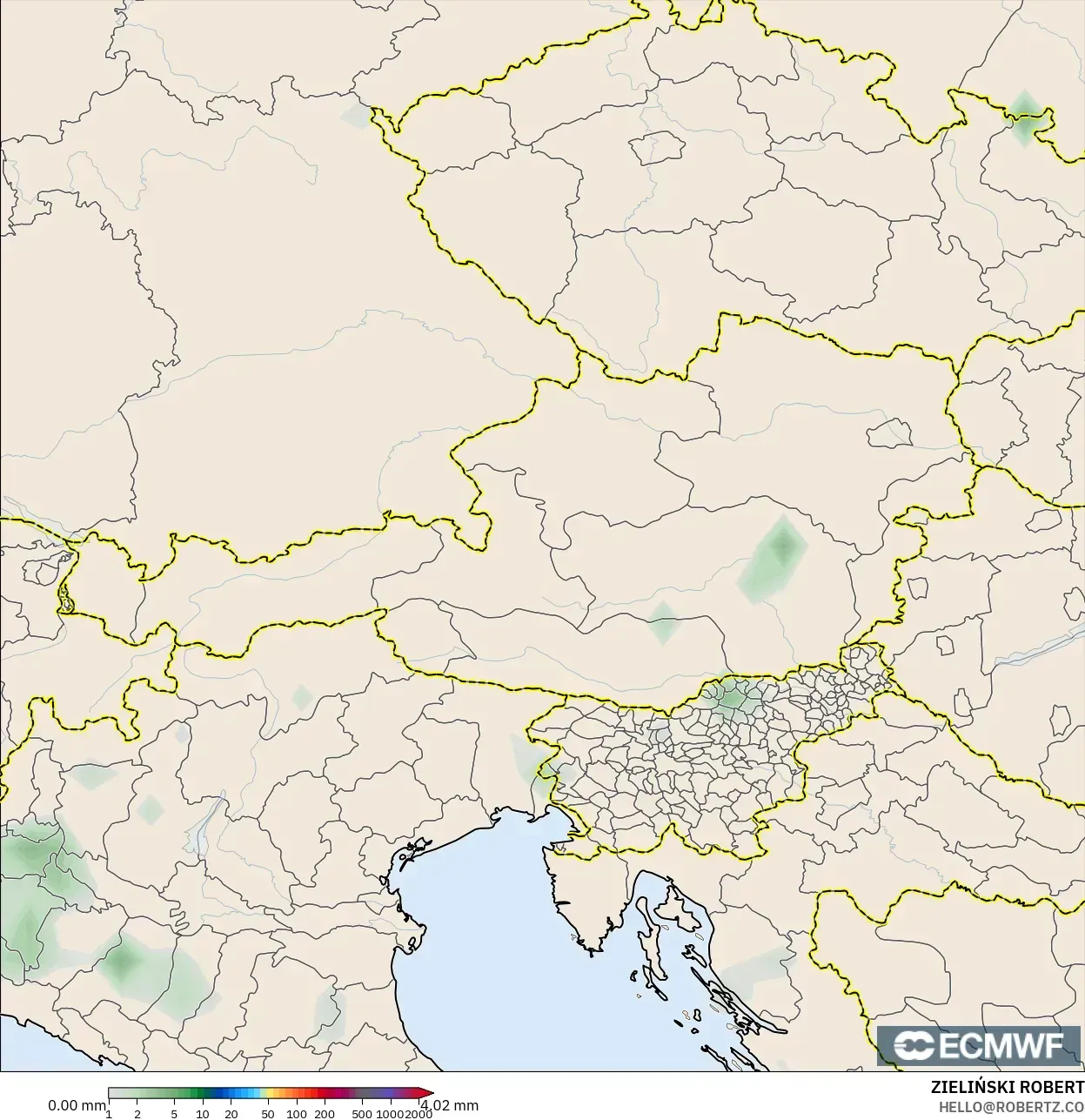 ECMWF IFS 0,25° modelo - Áustria, Acúmulo de precipitação