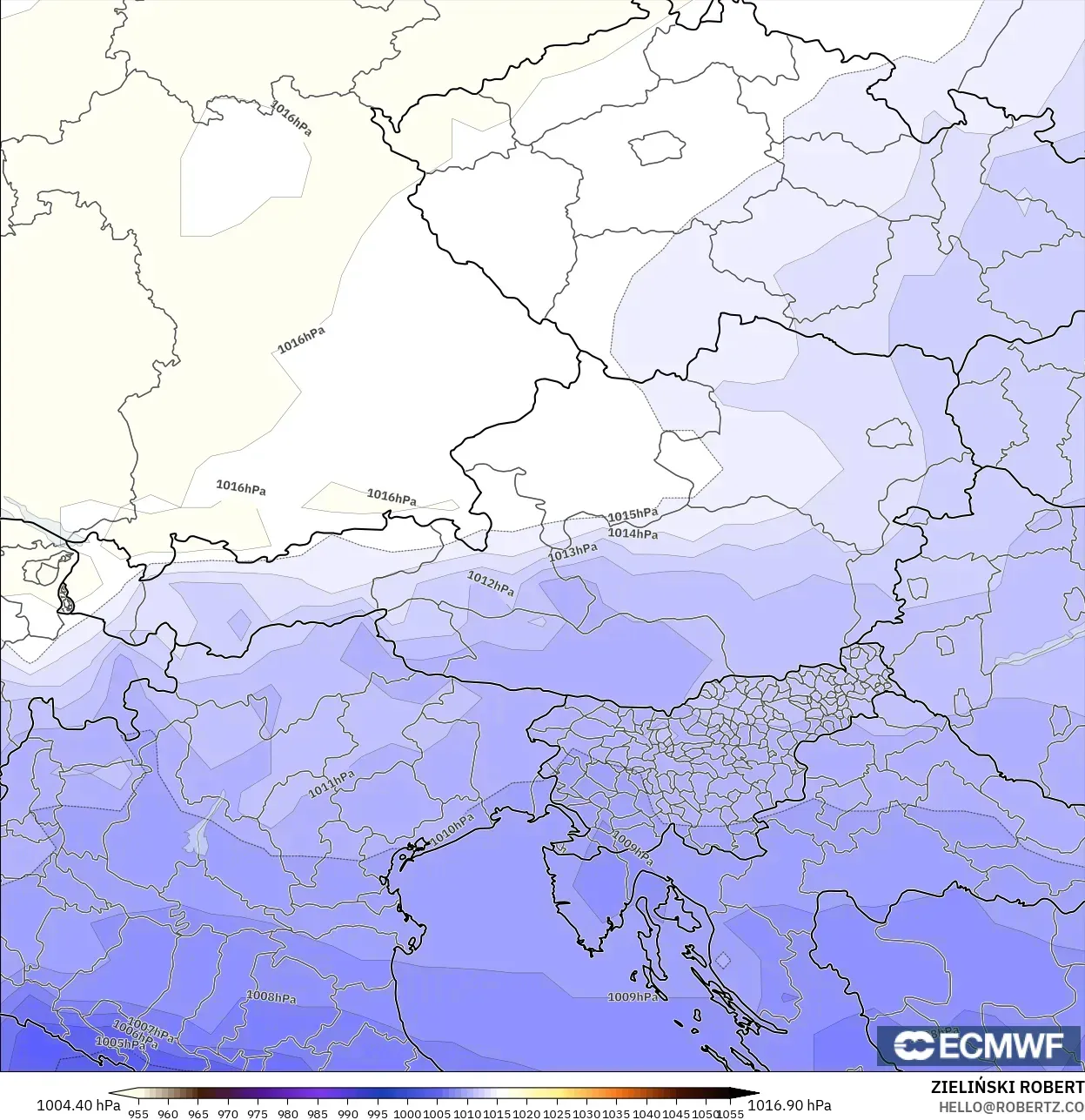 ECMWF IFS 0,25° modelo - Áustria, Pressão