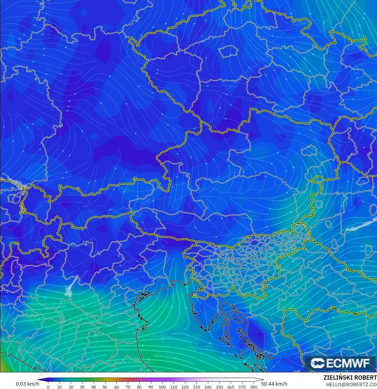 ECMWF IFS 0,25° modelo - Áustria, Vento a 10 m