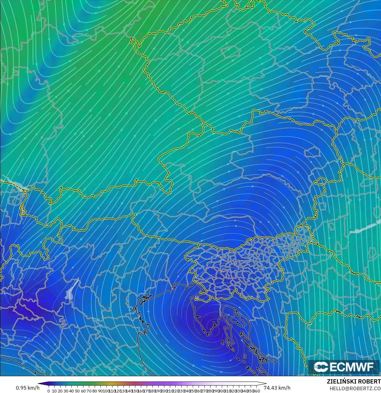 ECMWF IFS 0,25° modelo - Áustria, Vento a 300 hPa (corrente em jato)