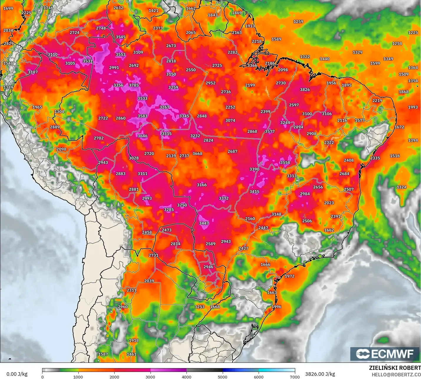 ECMWF IFS 0,25° modelo - Brasil, CAPE