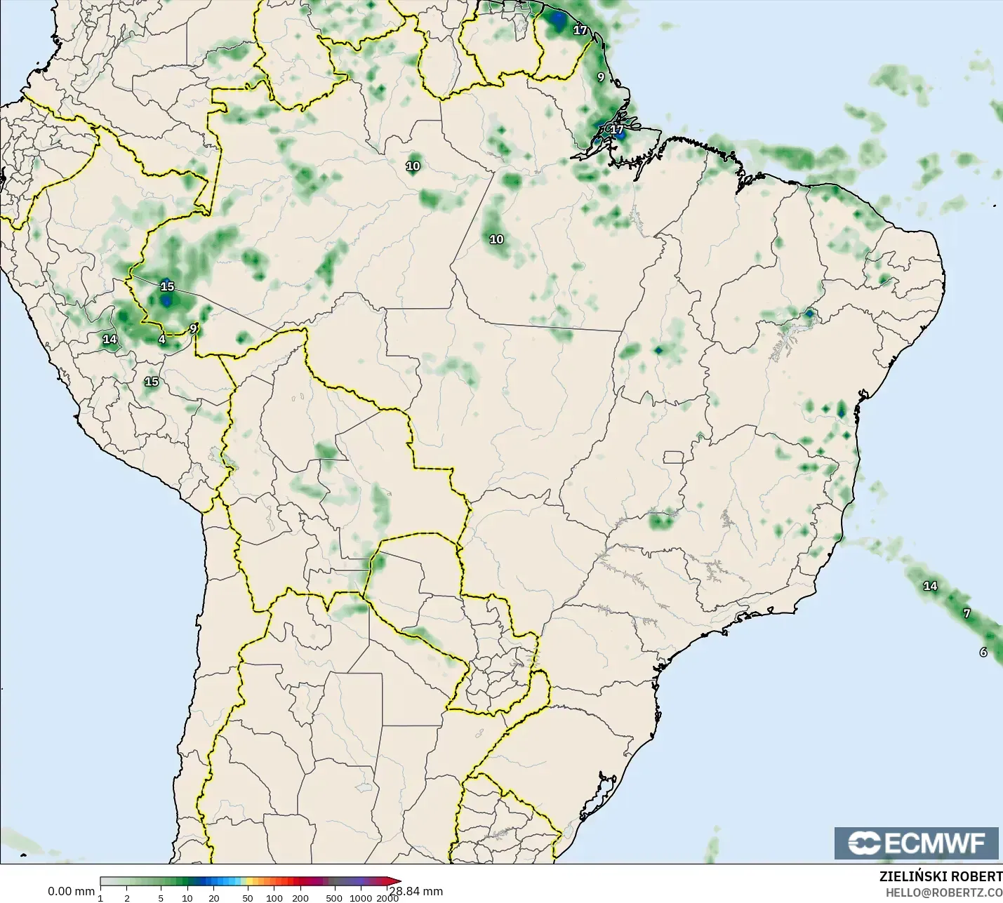 ECMWF IFS 0,25° modelo - Brasil, Acúmulo de precipitação