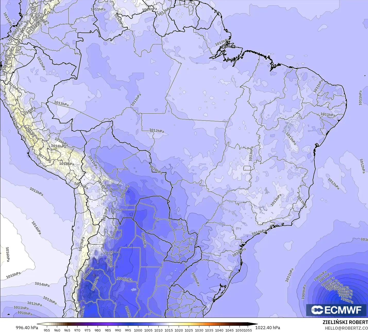 ECMWF IFS 0,25° modelo - Brasil, Pressão