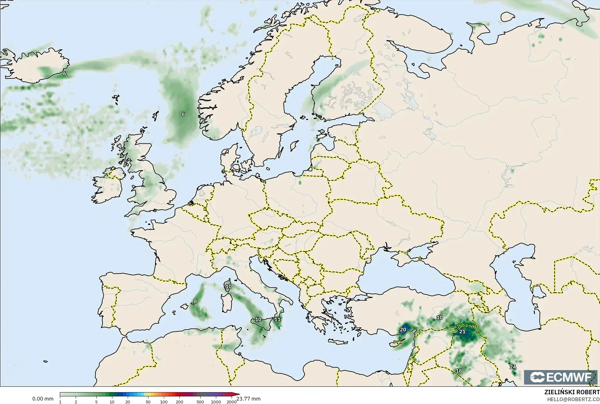 ECMWF IFS 0,25° modelo - Europa, Acúmulo de precipitação