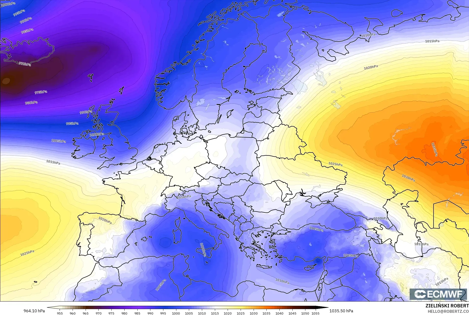 ECMWF IFS 0,25° modelo - Europa, Pressão
