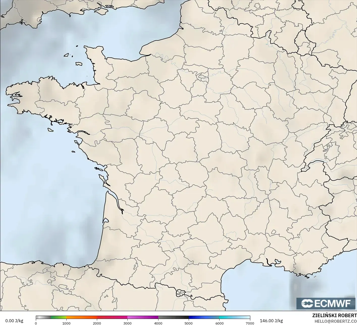 ECMWF IFS 0,25° modelo - França, CAPE
