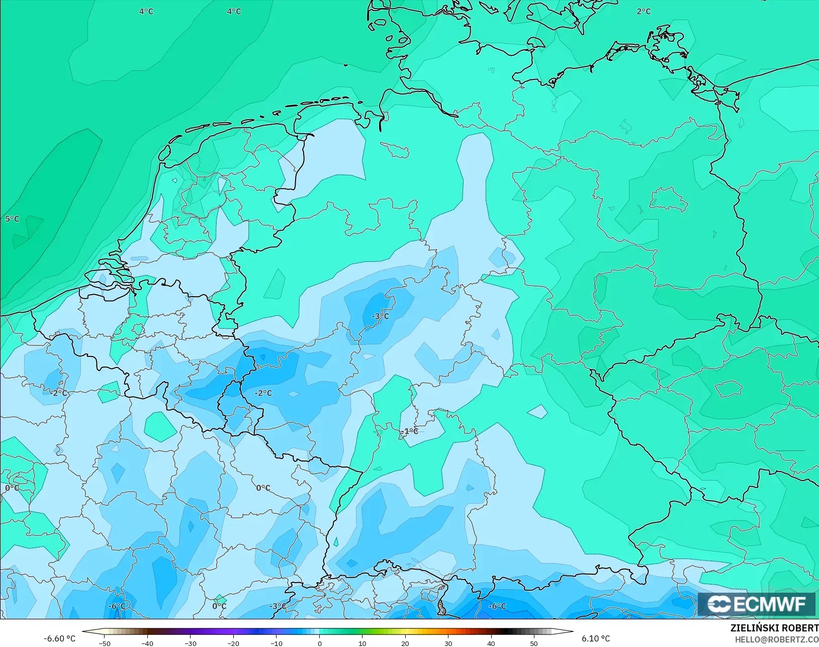 ECMWF IFS 0,25° modelo - Alemanha, Ponto de orvalho a 2 m
