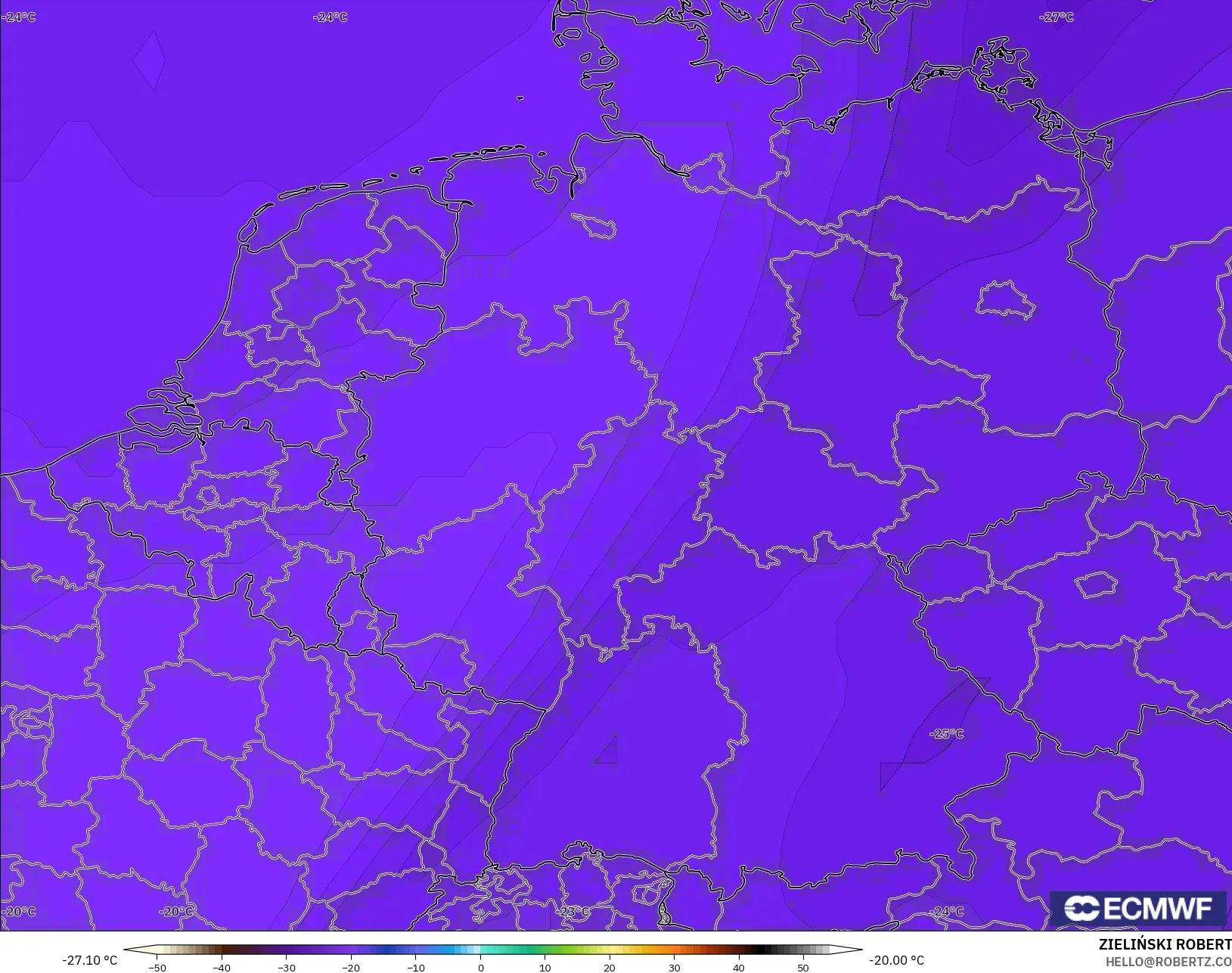 ECMWF IFS 0,25° modelo - Alemanha, Temperatura a 500 hPa
