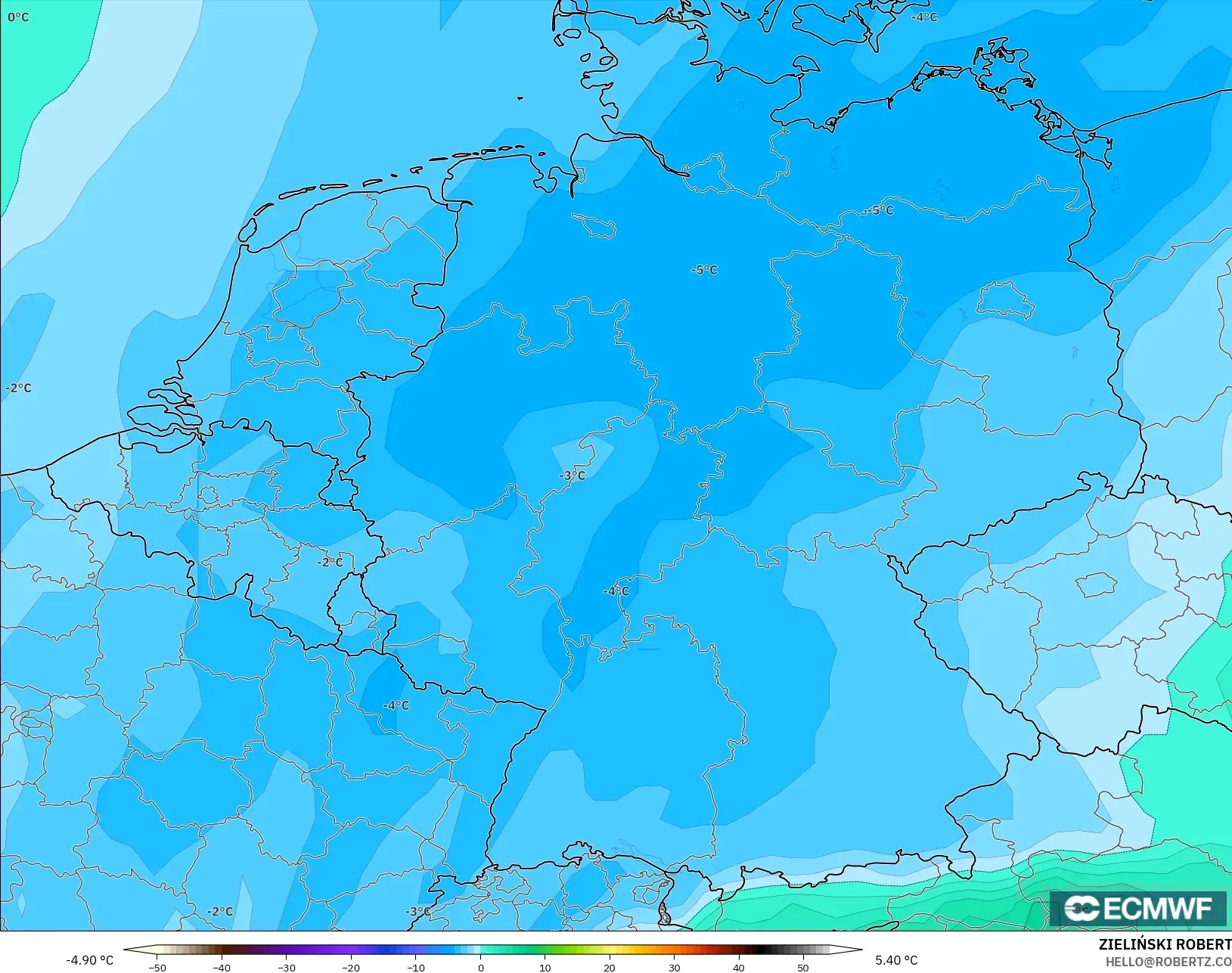ECMWF IFS 0,25° modelo - Alemanha, Temperatura a 850 hPa