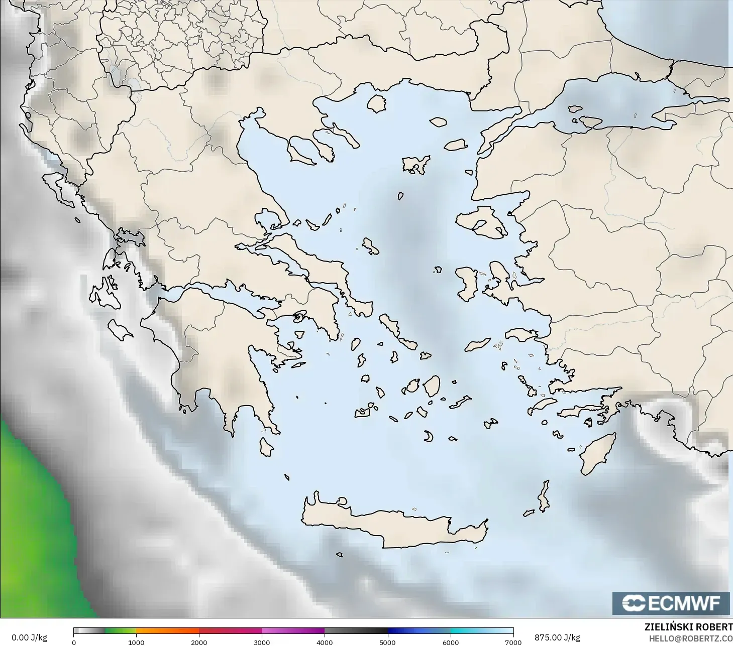 ECMWF IFS 0,25° modelo - Grécia, CAPE