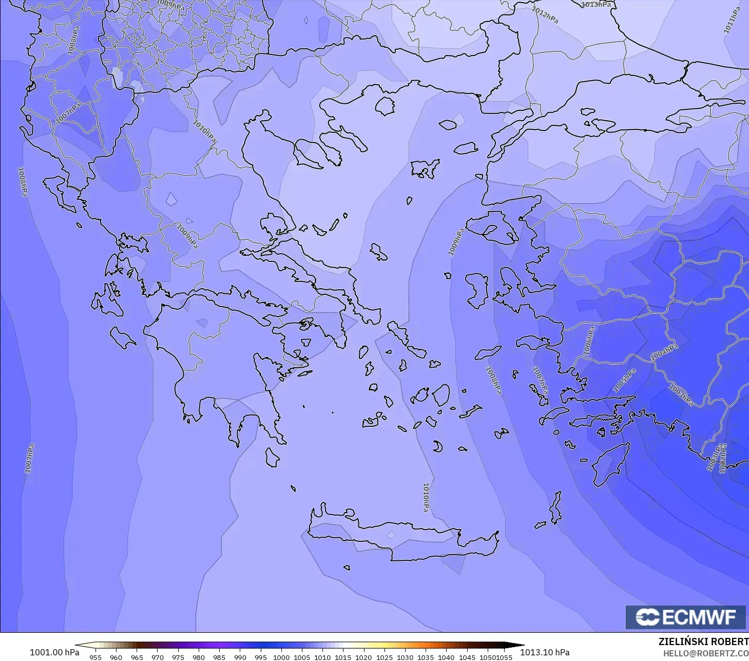 ECMWF IFS 0,25° modelo - Grécia, Pressão