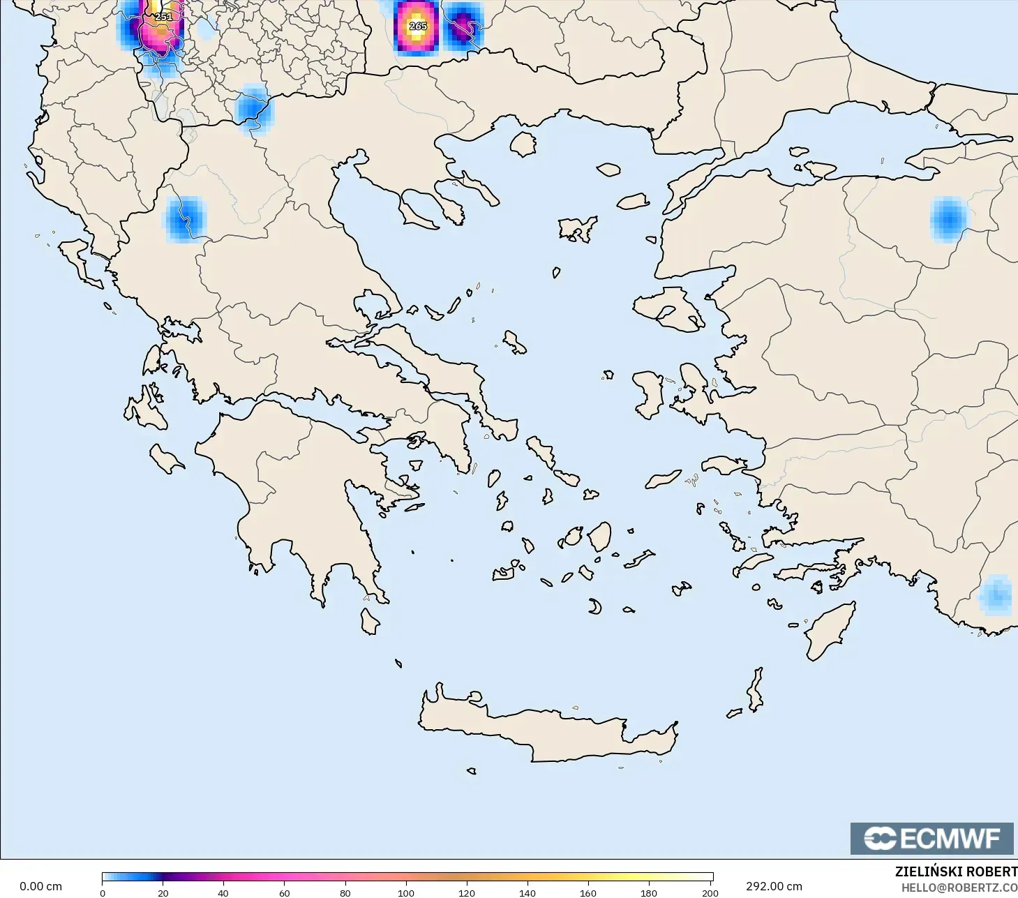 ECMWF IFS 0,25° modelo - Grécia, Profundidade da neve