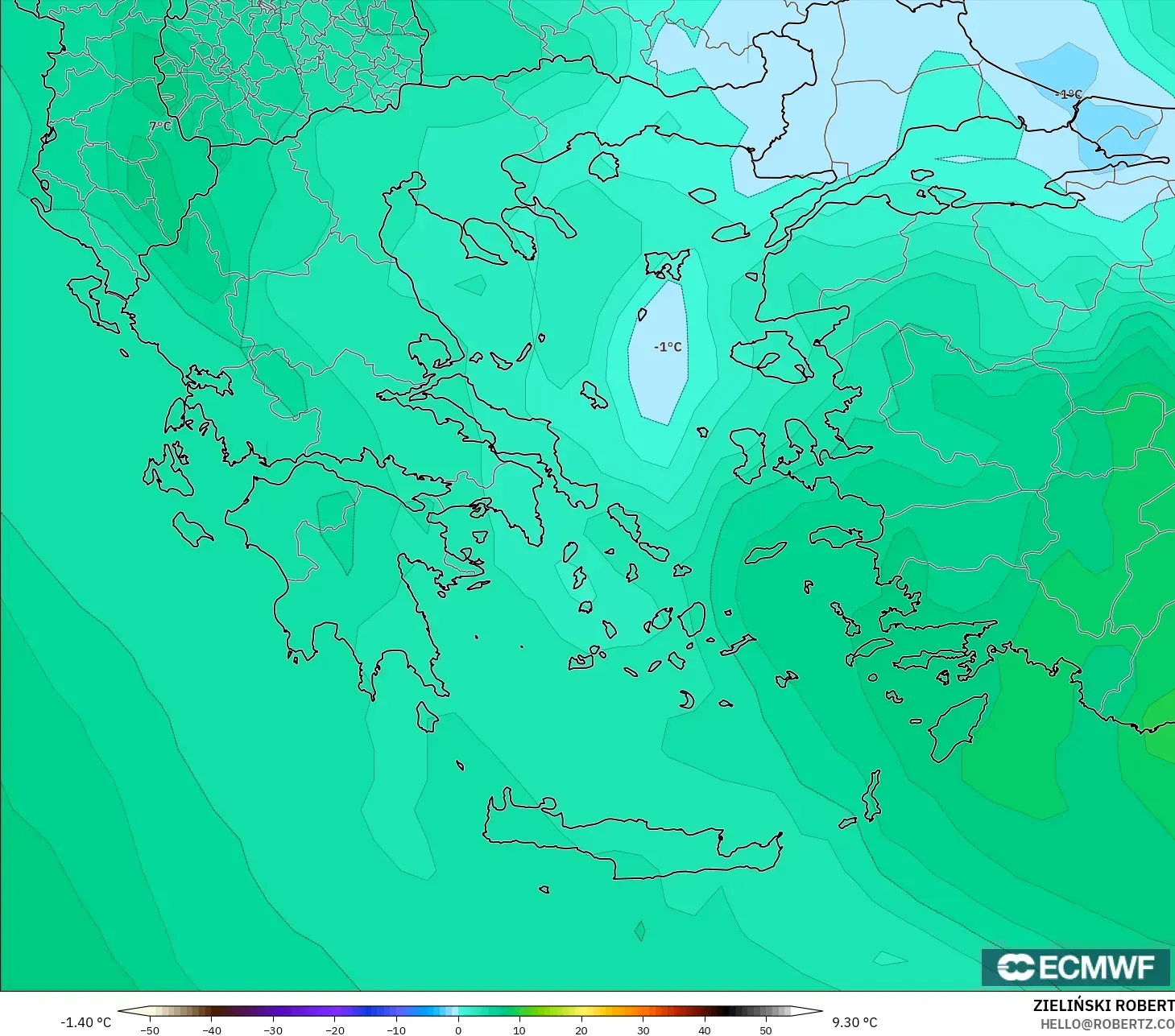 ECMWF IFS 0,25° modelo - Grécia, Temperatura a 850 hPa