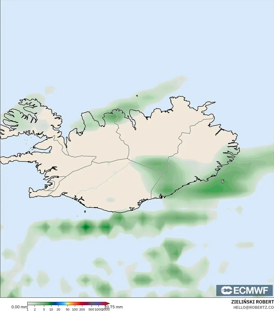 ECMWF IFS 0,25° modelo - Islândia, Acúmulo de precipitação