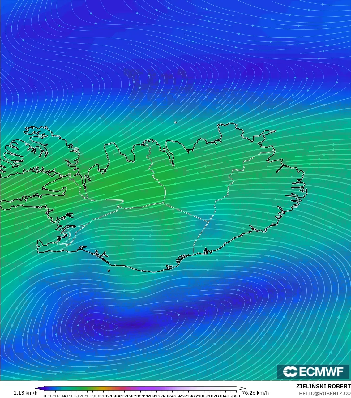 ECMWF IFS 0,25° modelo - Islândia, Vento a 300 hPa (corrente em jato)