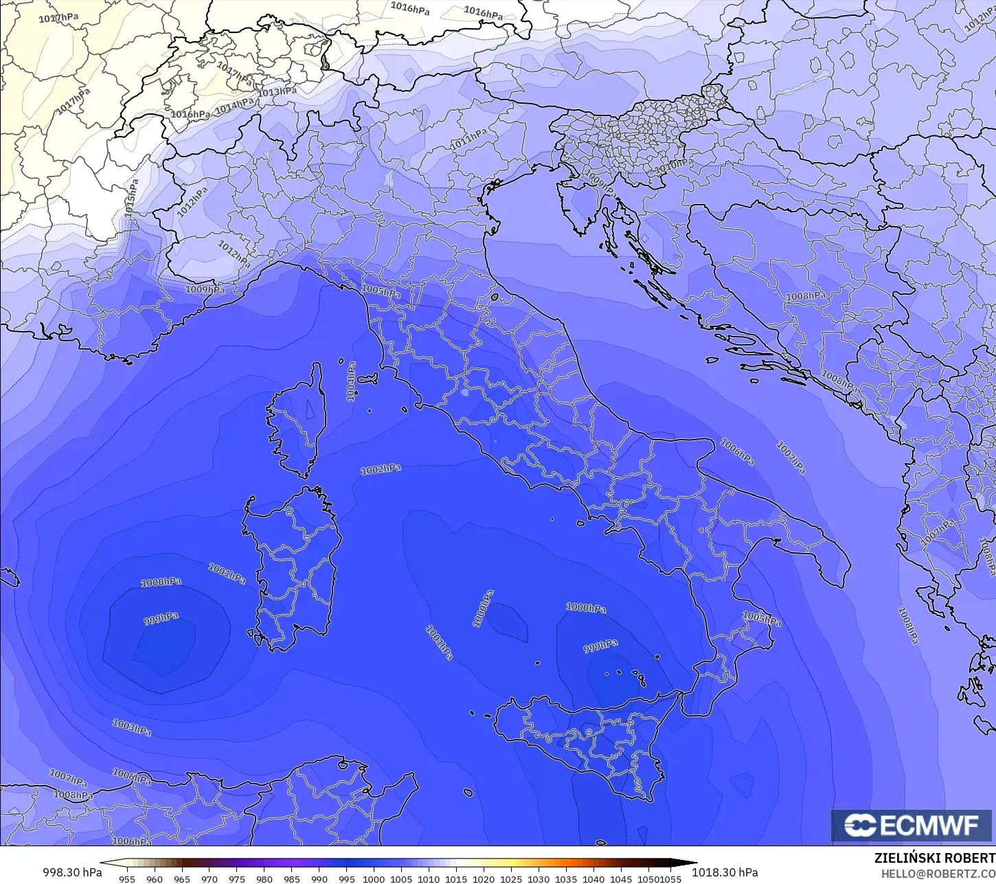 ECMWF IFS 0,25° modelo - Itália, Pressão