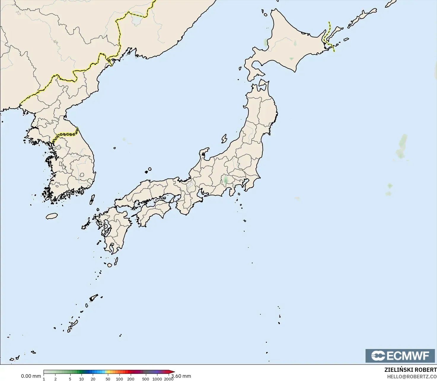 ECMWF IFS 0,25° modelo - Japão, Acúmulo de precipitação