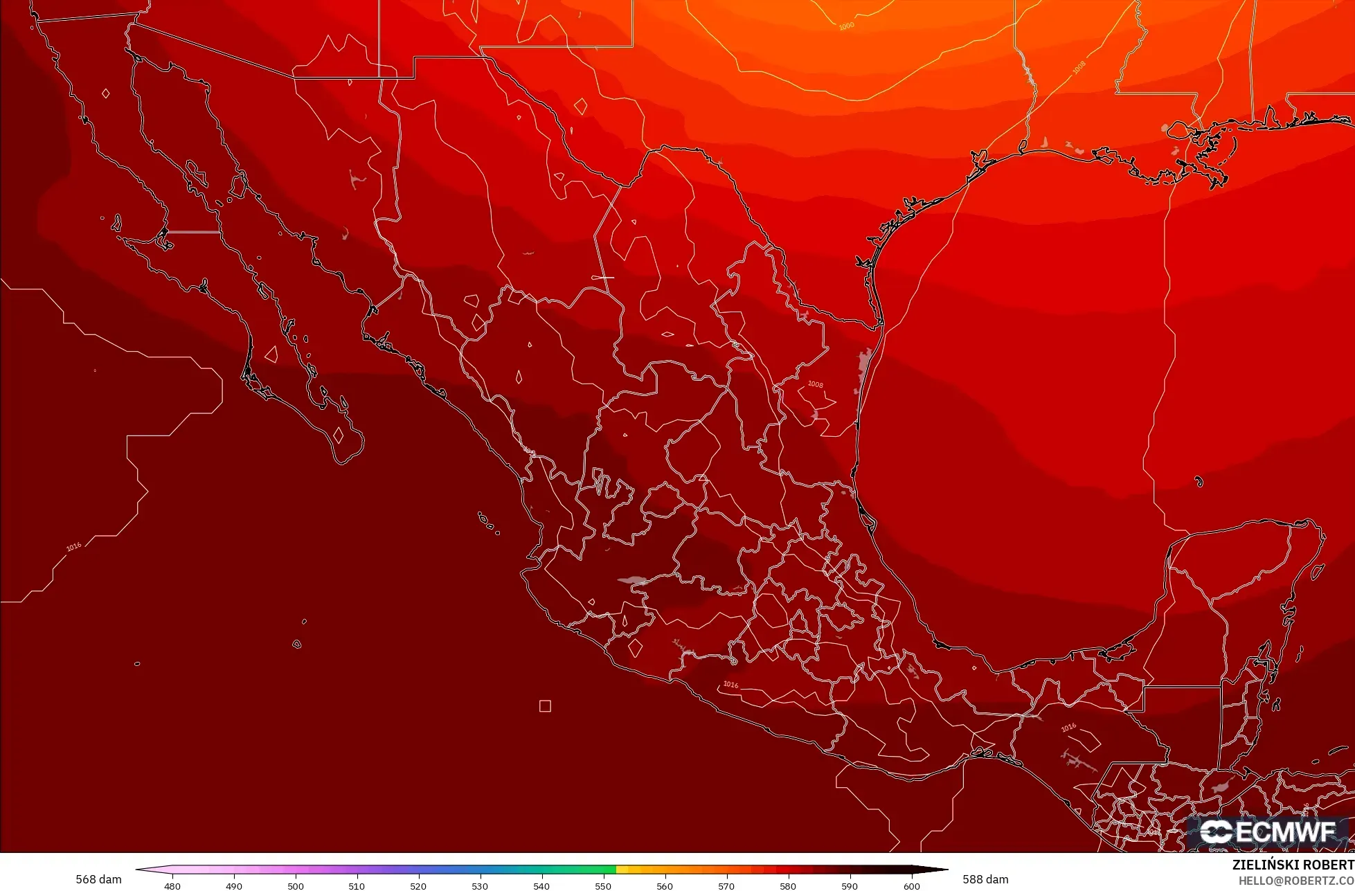 ECMWF IFS 0,25° modelo - México, Altura geopotencial a 500 hPa