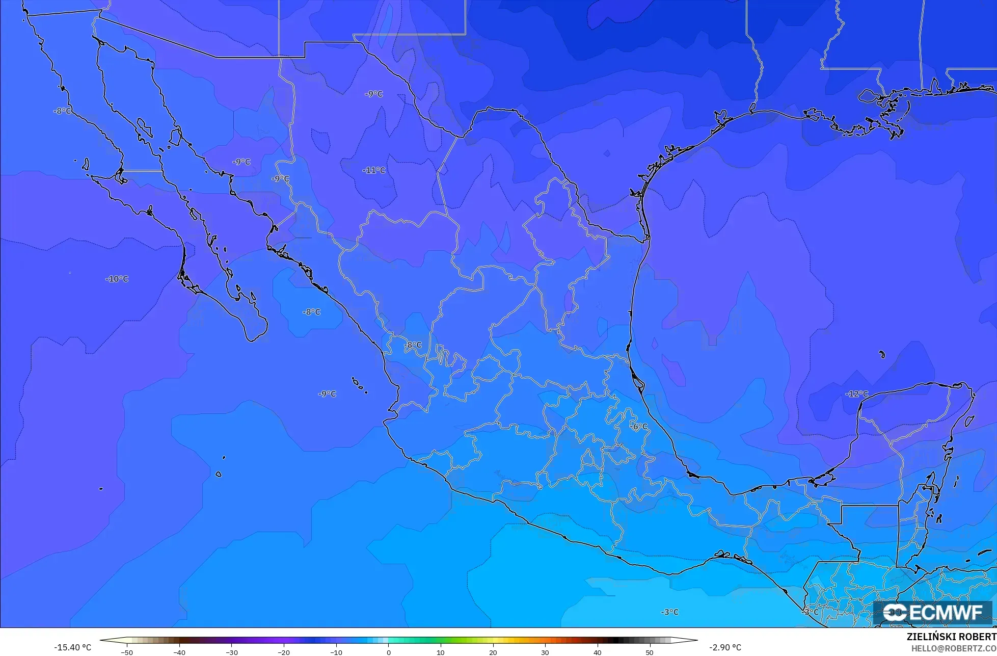 ECMWF IFS 0,25° modelo - México, Temperatura a 500 hPa