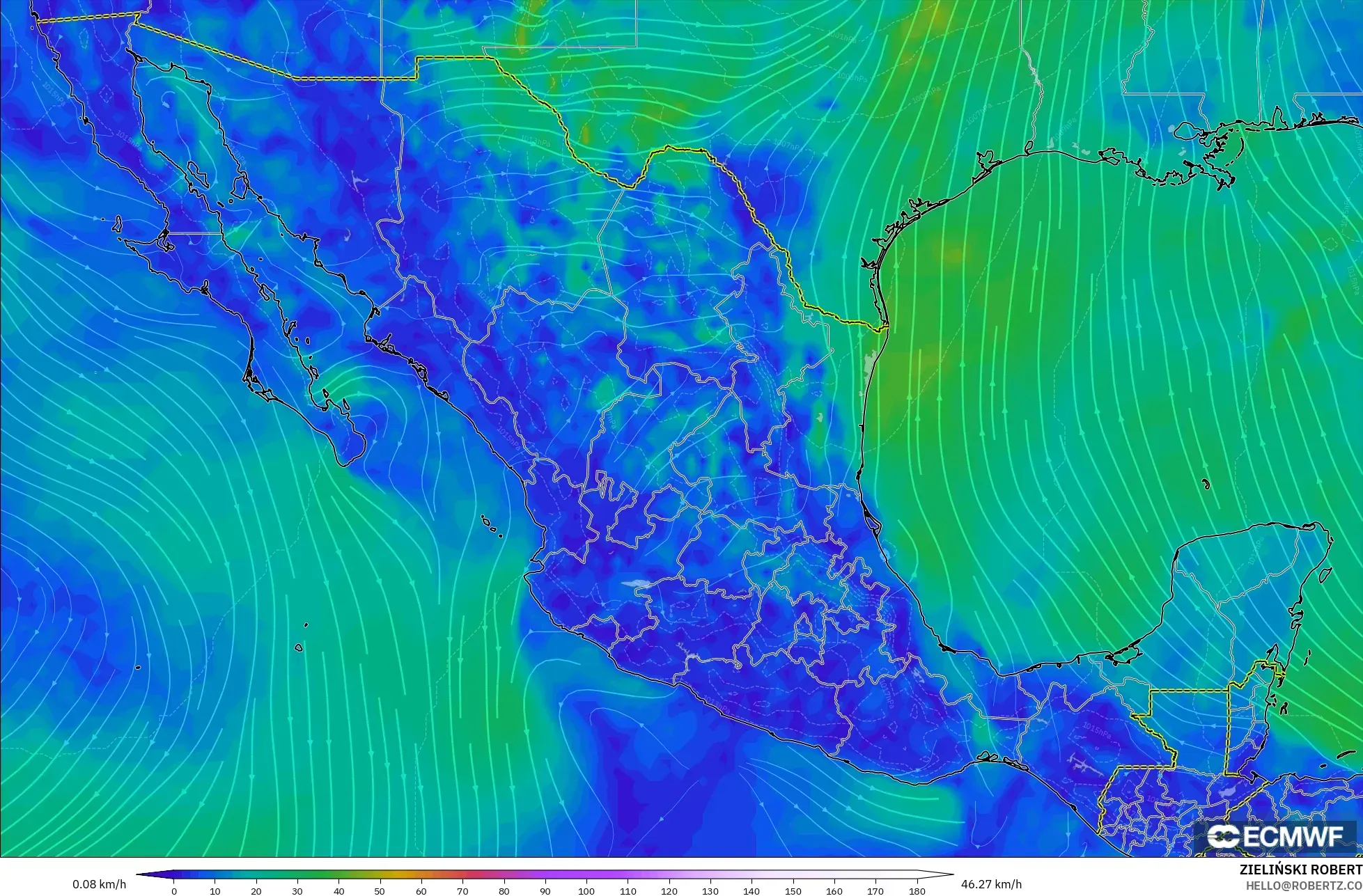 ECMWF IFS 0,25° modelo - México, Vento a 10 m