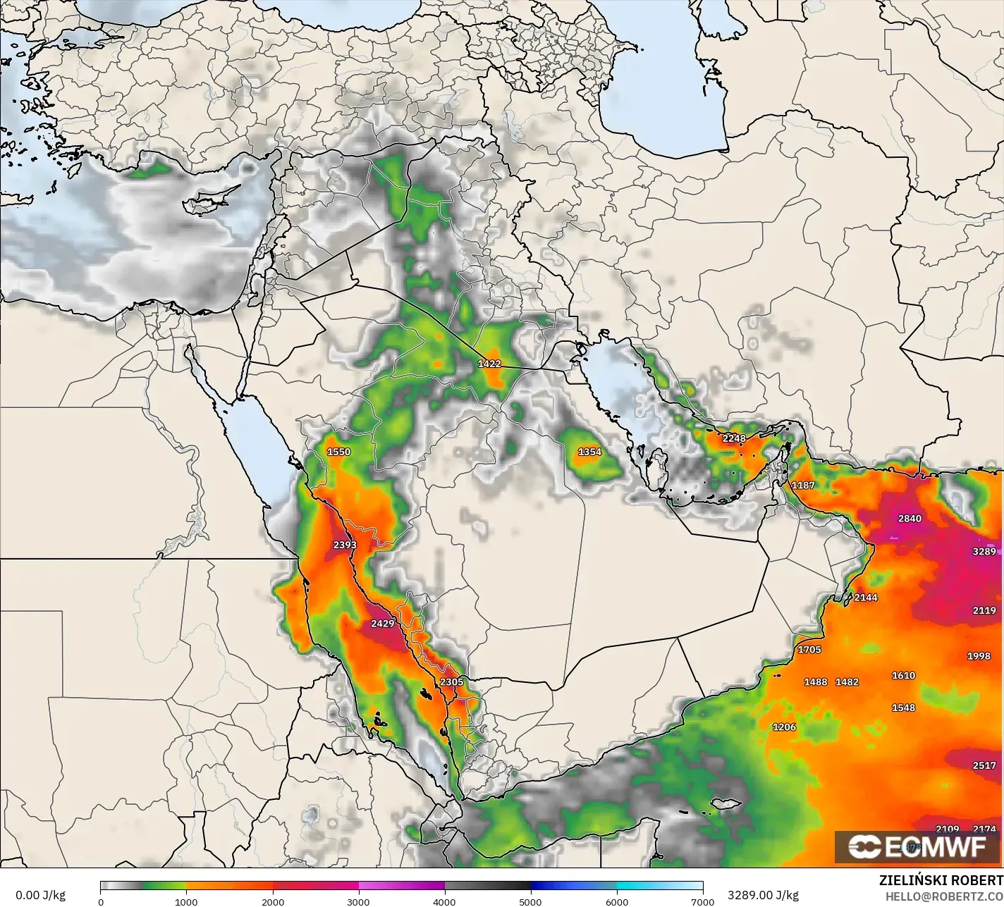 ECMWF IFS 0,25° modelo - Oriente Médio, CAPE