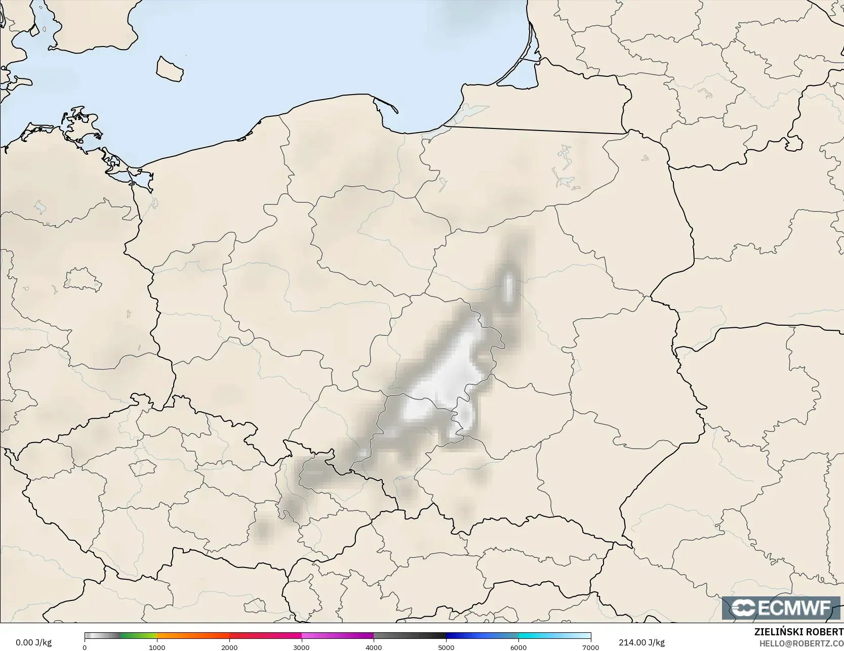 ECMWF IFS 0,25° modelo - Polônia, CAPE